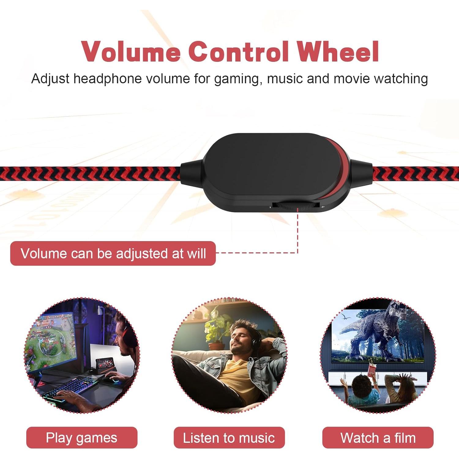 Cable de audio para auriculares Puiixur 2m con control de volumen y silencio - Rojo