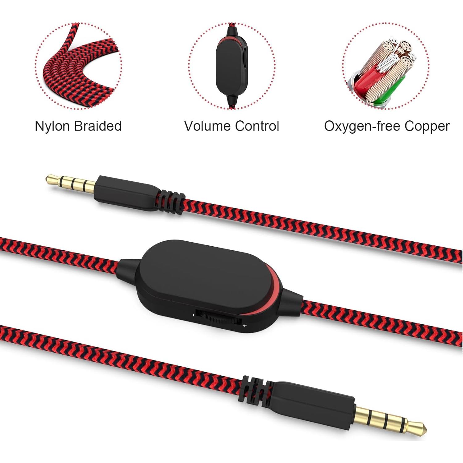 Cable de audio para auriculares Puiixur 2m con control de volumen y silencio - Rojo