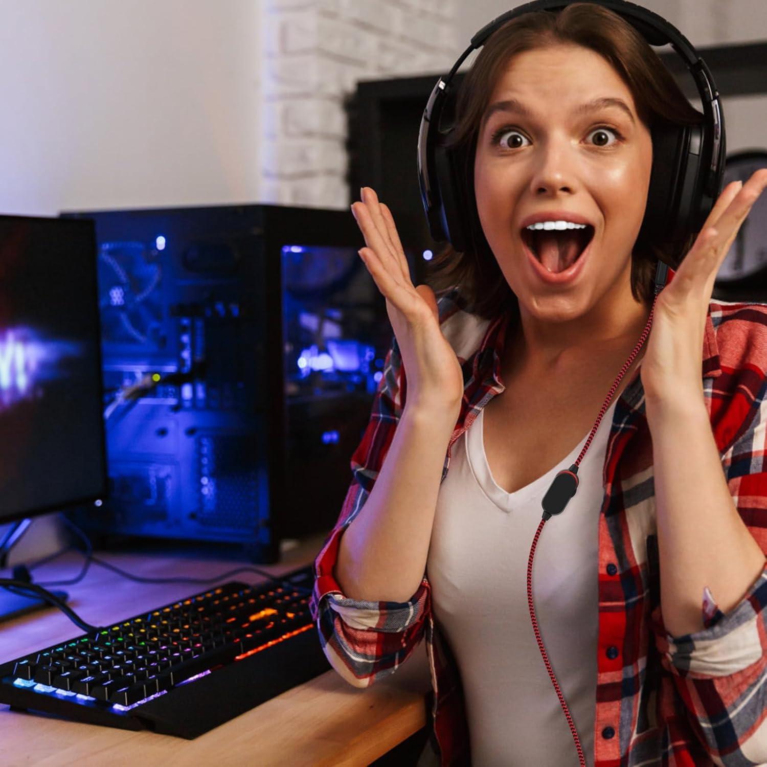 Cable de audio para auriculares Puiixur 2m con control de volumen y silencio - Rojo