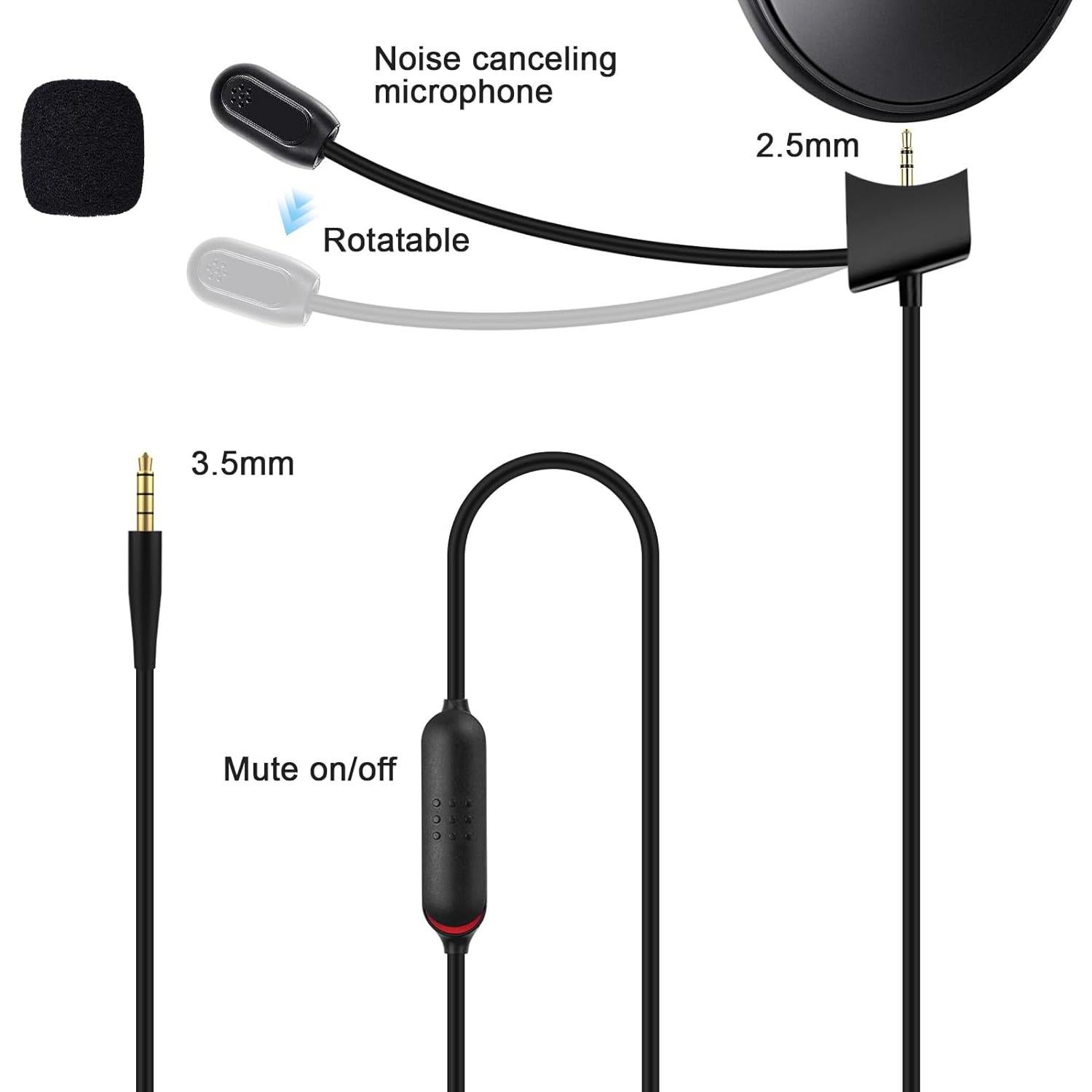 Cable de Micrófono Compatible con Bose QC35 II - 1.2m