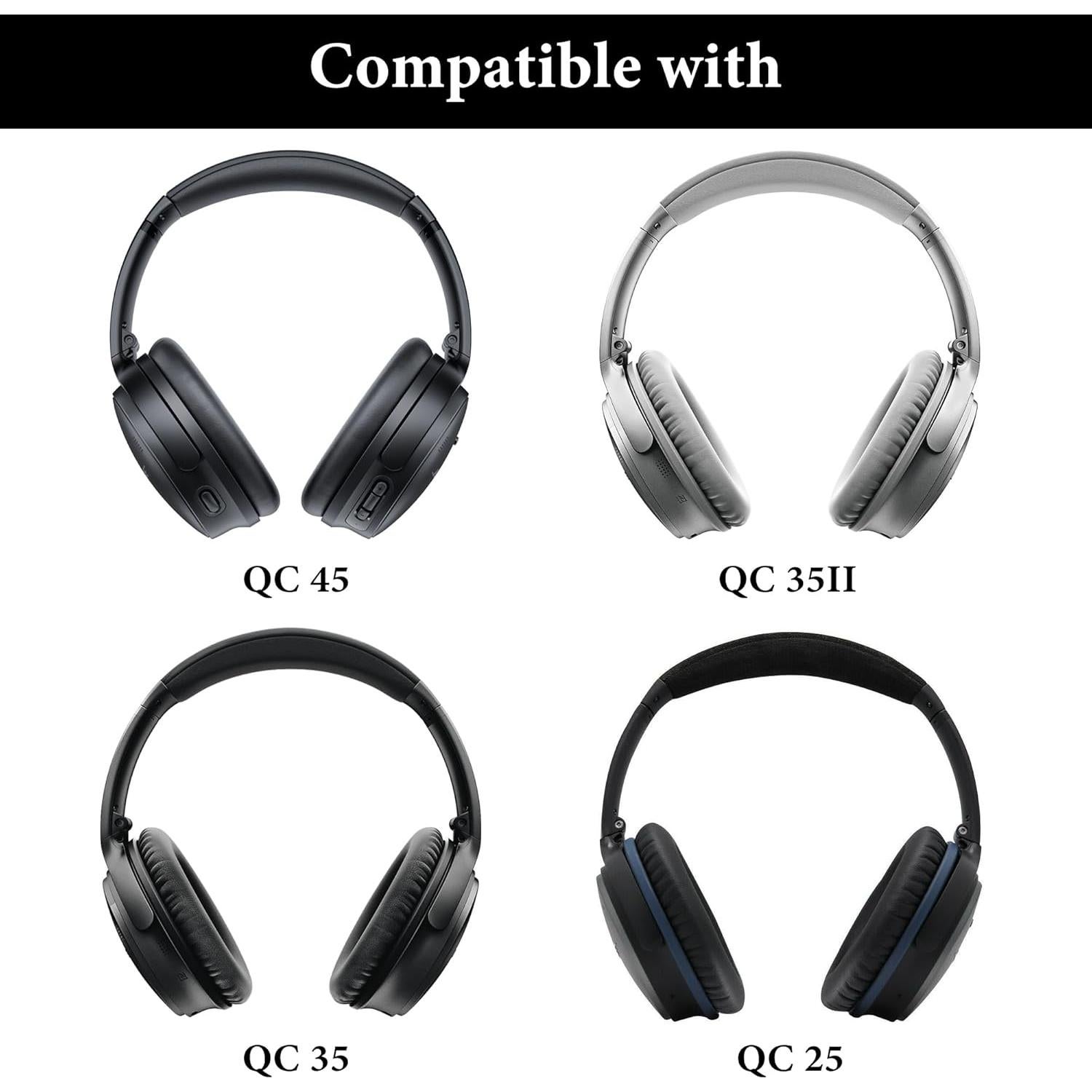 Cubierta de Banda para Auriculares Geekria Negro Compatible con Bose QC45 QC35