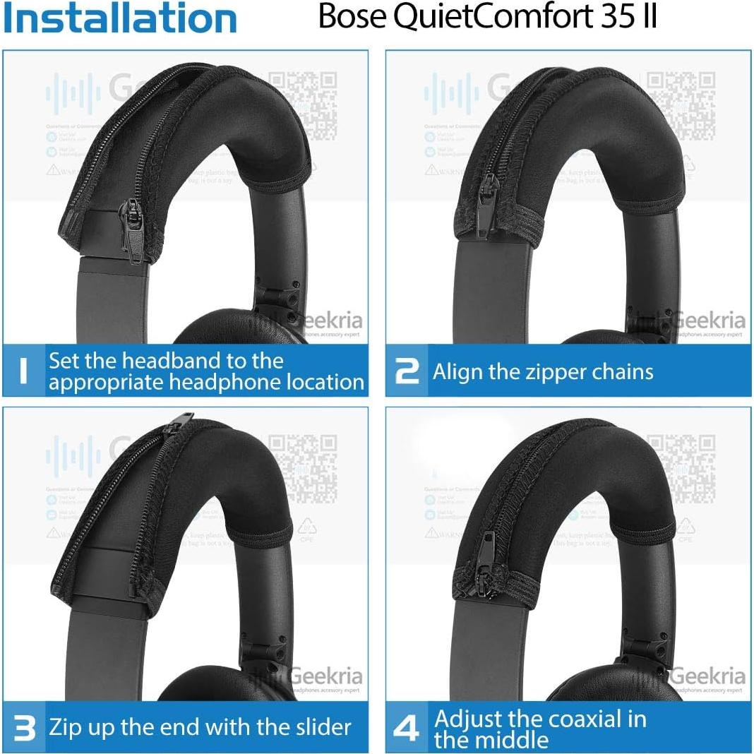 Cubierta de Banda para Auriculares Geekria Negro Compatible con Bose QC45 QC35