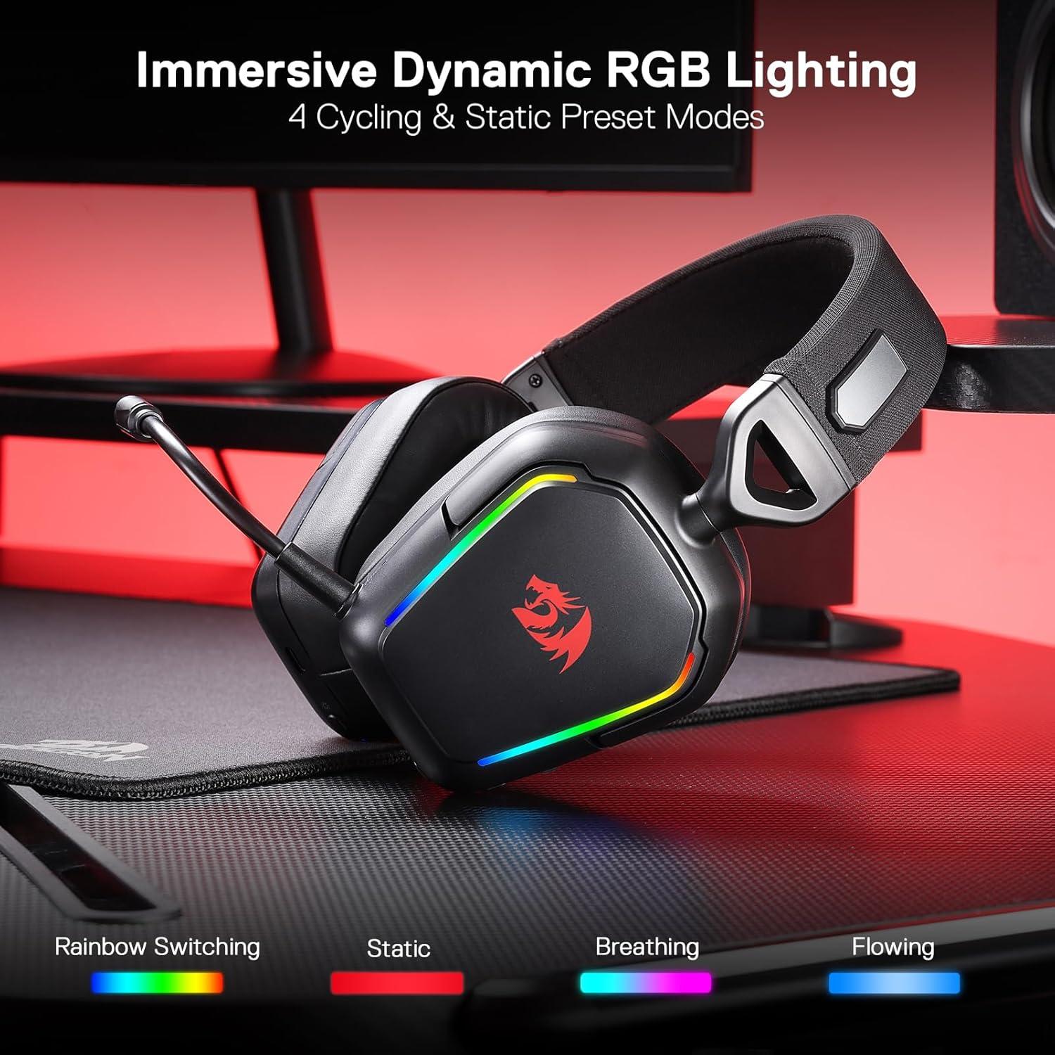 Auriculares Gaming Inalámbricos Redragon H868 RGB 7.1, 40mm