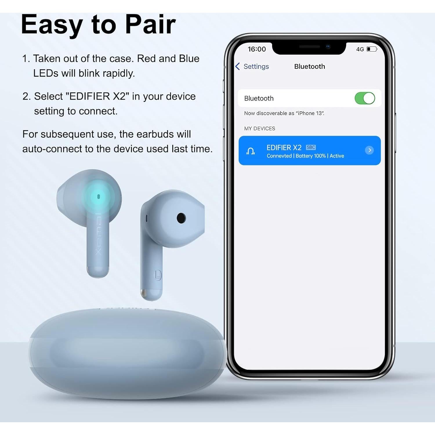 Auriculares Inalámbricos Edifier X2 Bluetooth 5.1 IP54 Azul