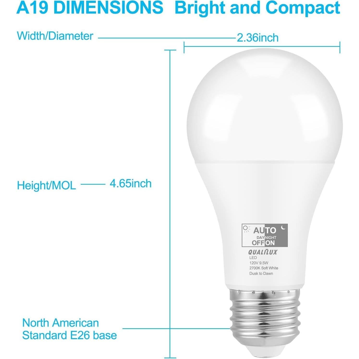 Bombillas LED Qualilux A19 9.5W 850LM Paquete de 2