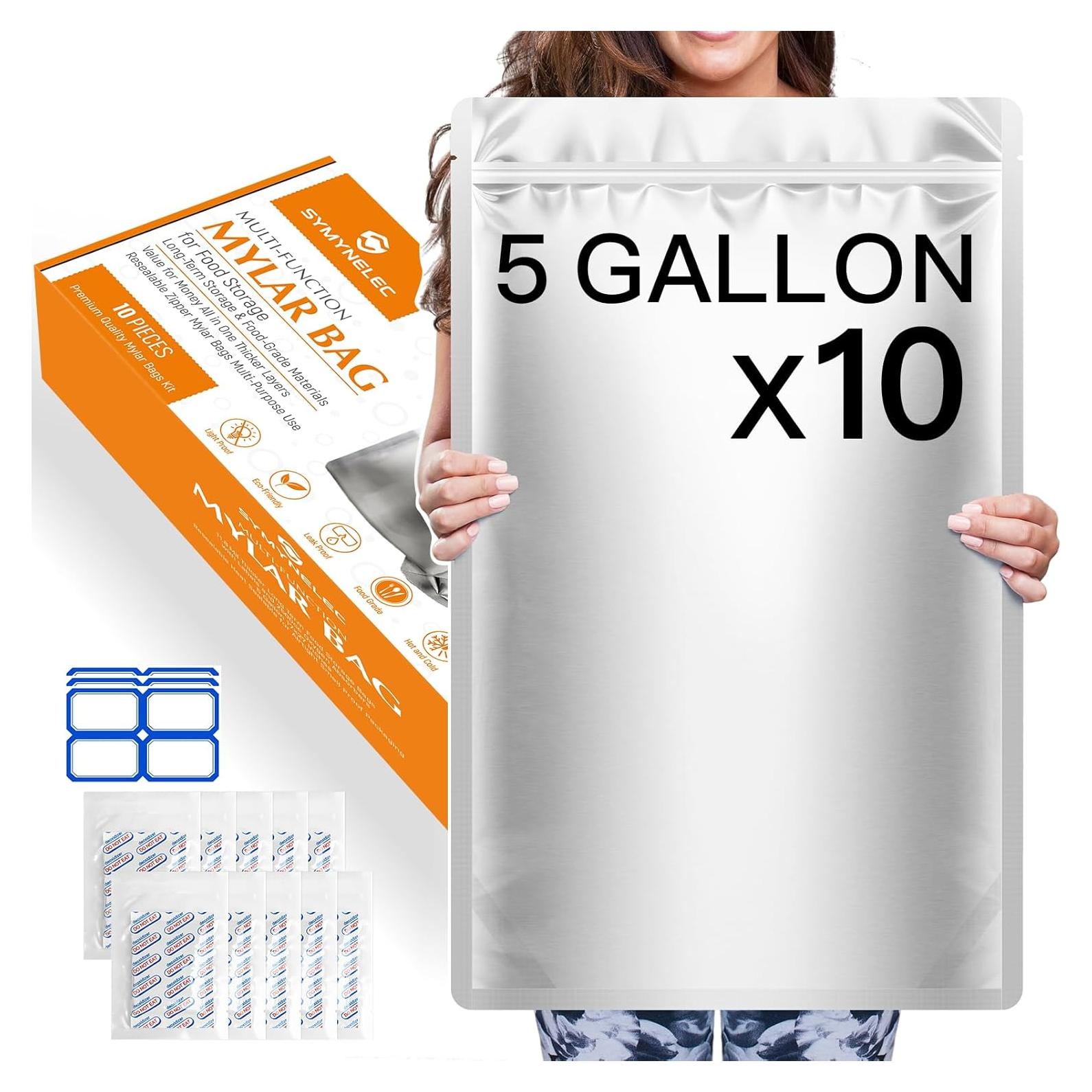 Bolsas Mylar 5 Galones SYMYNELEC - Paquete de 10 con Absorbentes