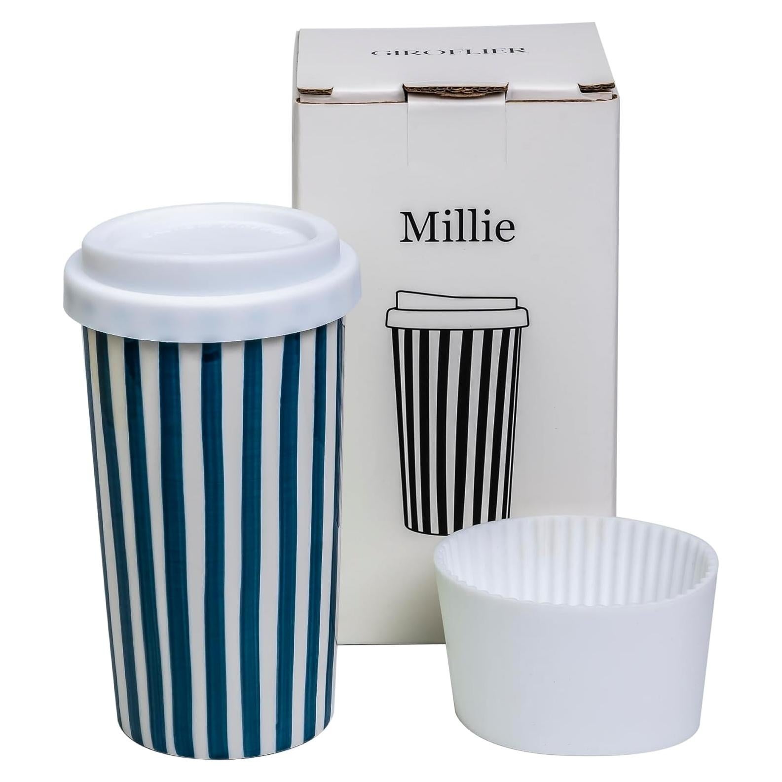 Taza de Cerámica de Viaje GIROFLIER 12oz Azul Apta Microondas