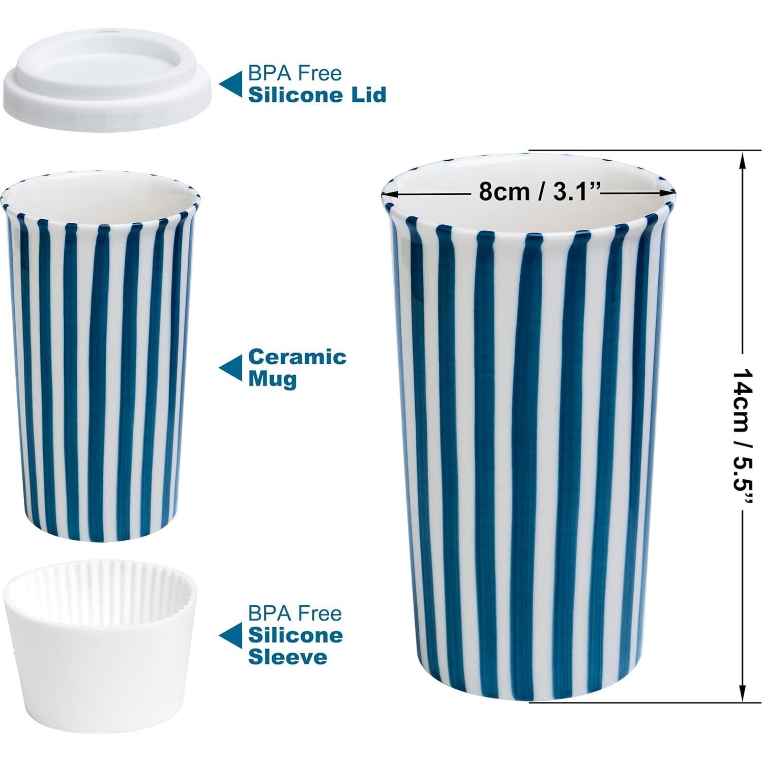 Taza de Cerámica de Viaje GIROFLIER 12oz Azul Apta Microondas