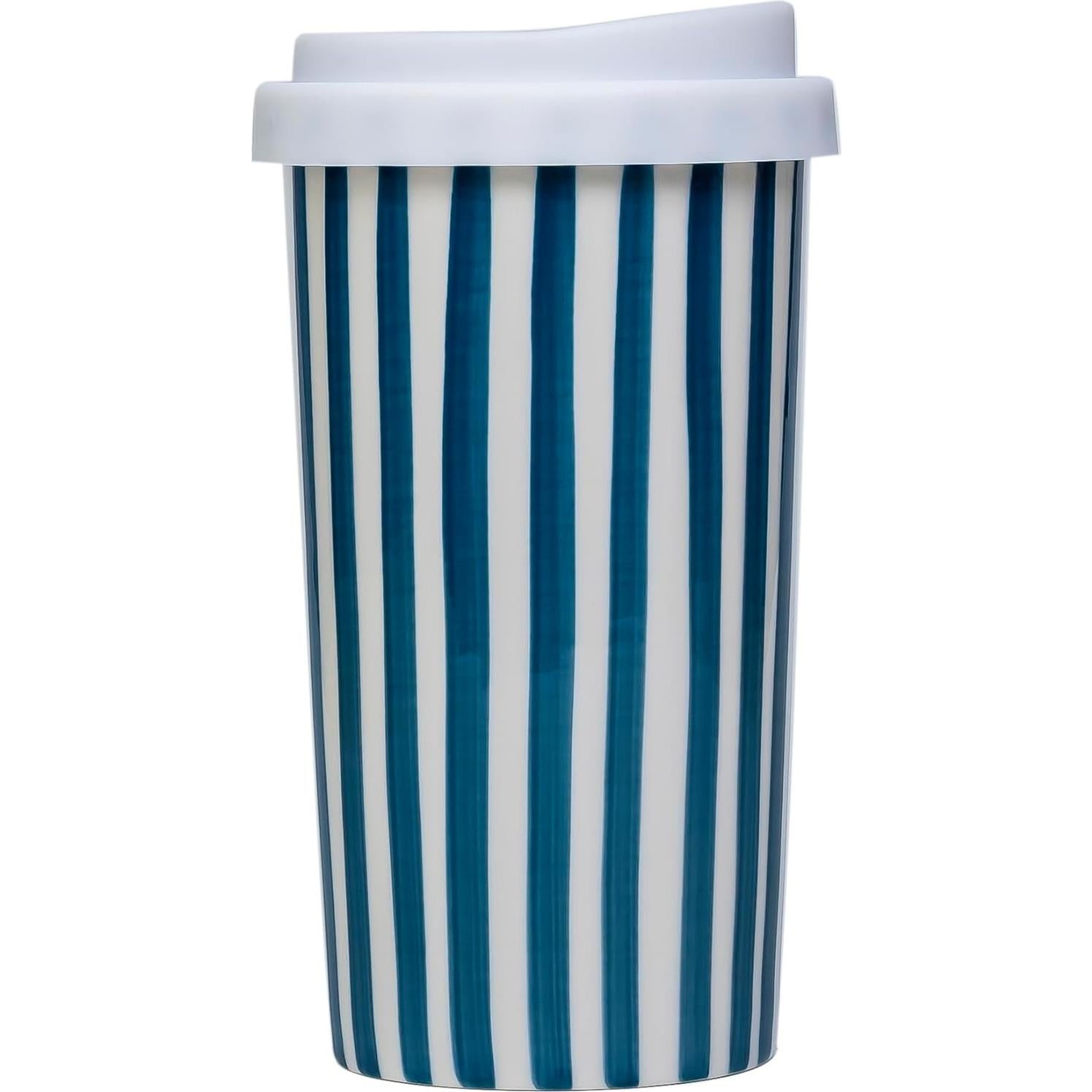 Taza de Cerámica de Viaje GIROFLIER 12oz Azul Apta Microondas