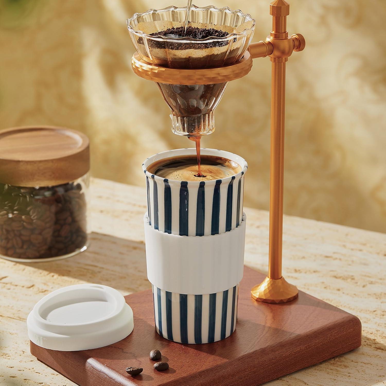 Taza de Cerámica de Viaje GIROFLIER 12oz Azul Apta Microondas