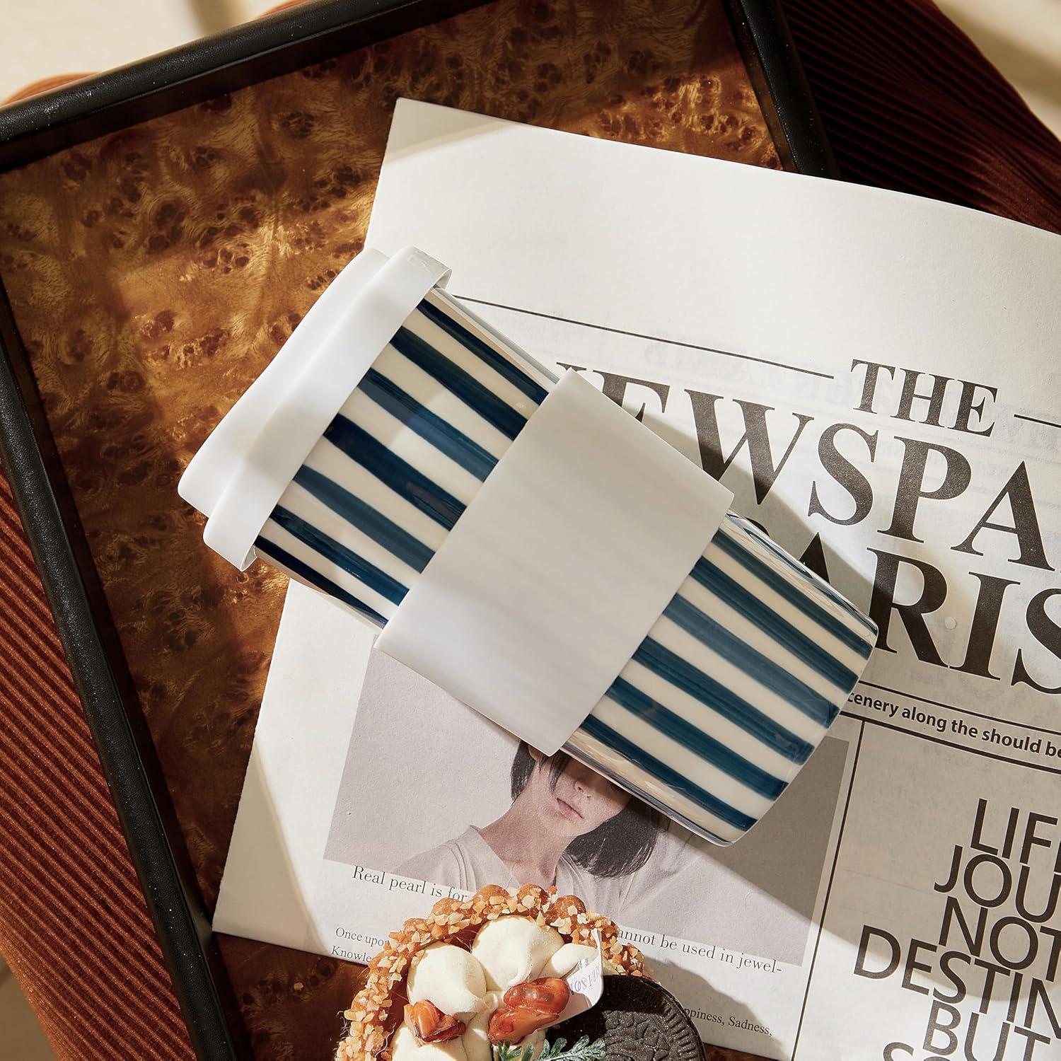 Taza de Cerámica de Viaje GIROFLIER 12oz Azul Apta Microondas