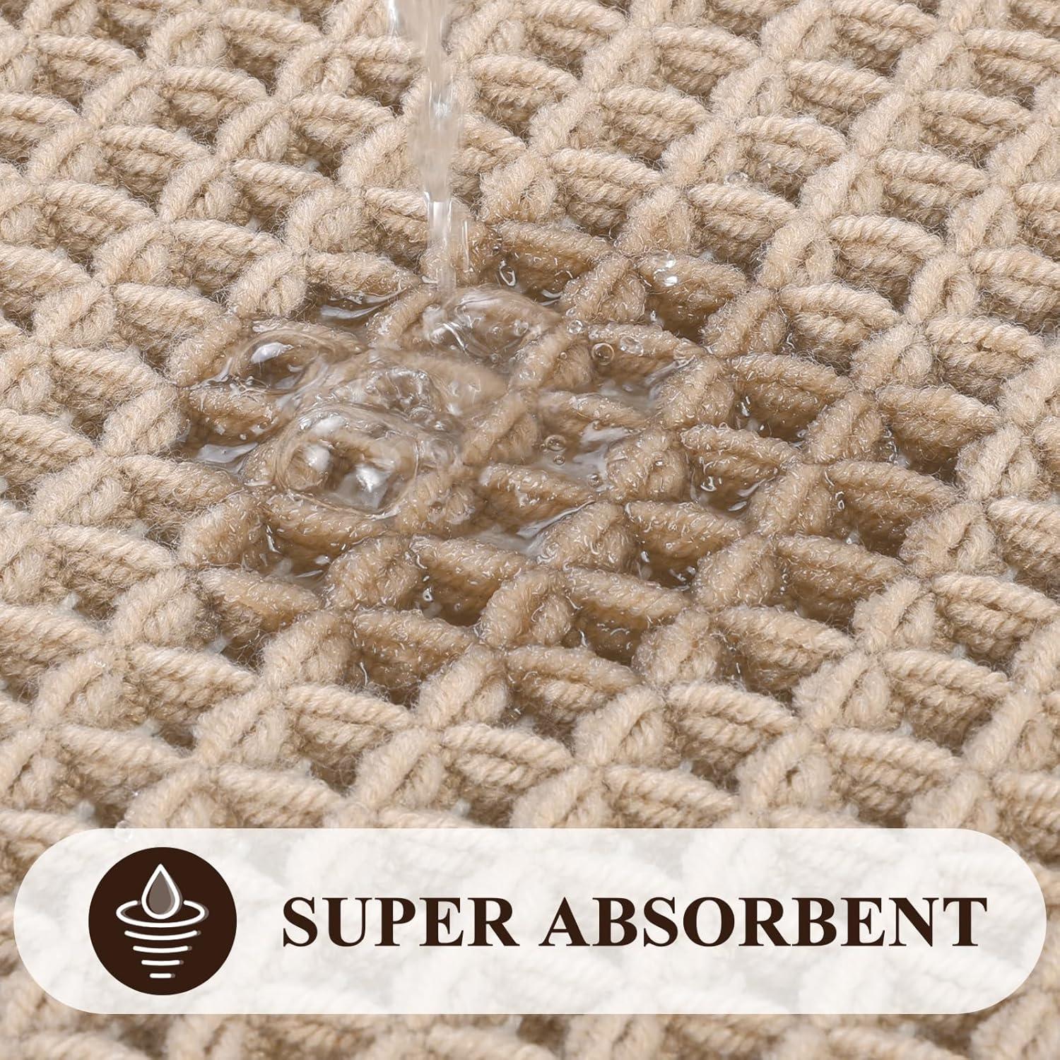 Pauwer 3 Piece Waffle Bath Mat Set - Non Slip, Soft Absorbent Bathroom Rugs for Floor, Tub, Shower - Machine Washable, Khaki