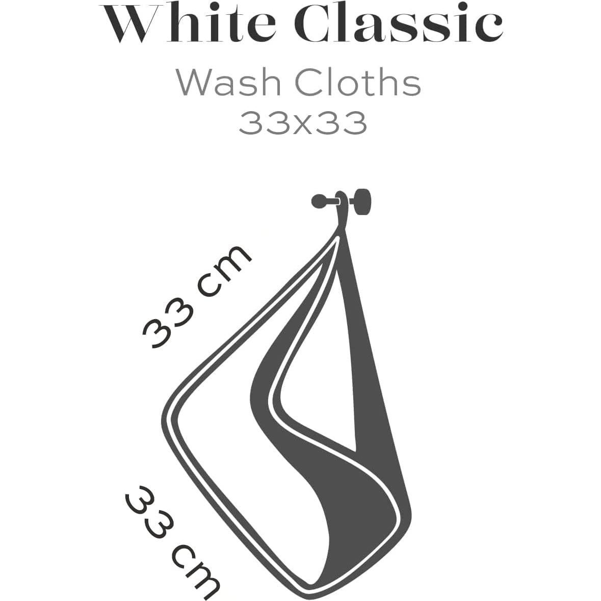 Toallas de Lavado Premium White Classic 33x33 cm 650 GSM - Paquete de 12