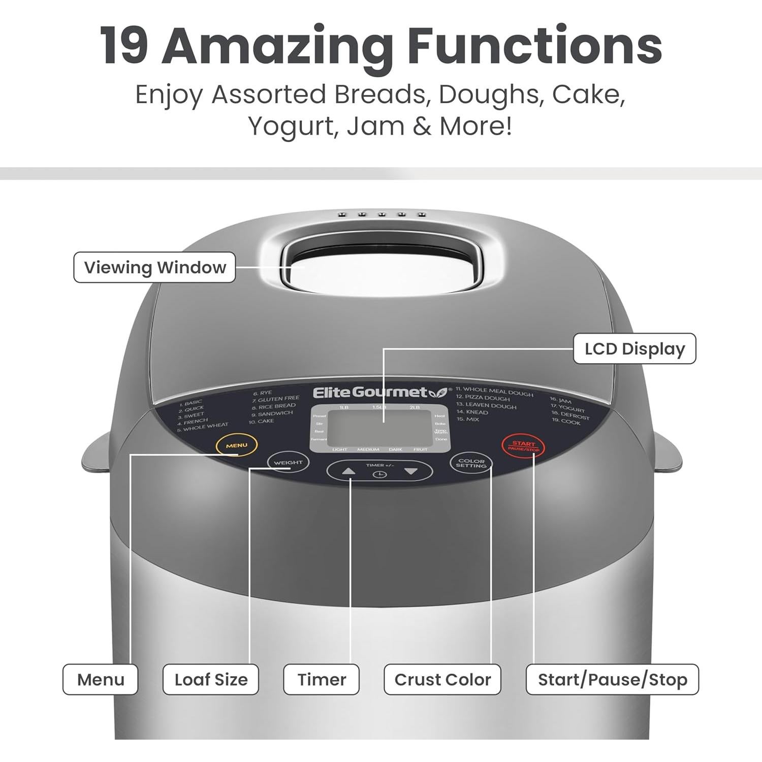 Máquina de Pan Elite Gourmet EBM8103SS 2 lb Acero Inoxidable