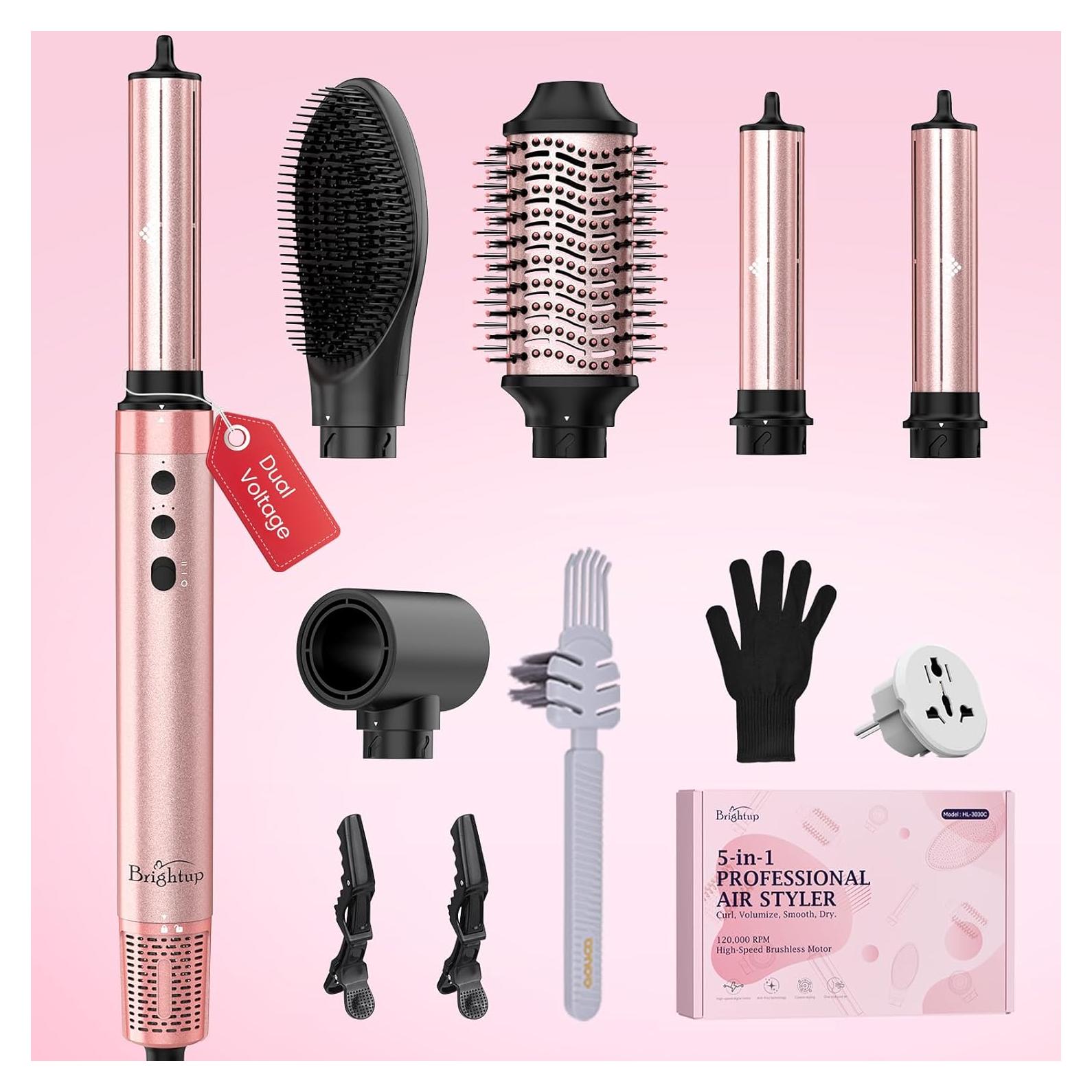 Estilizador de Cabello 5 en 1 Brightup Rosa 1400W Doble Voltaje