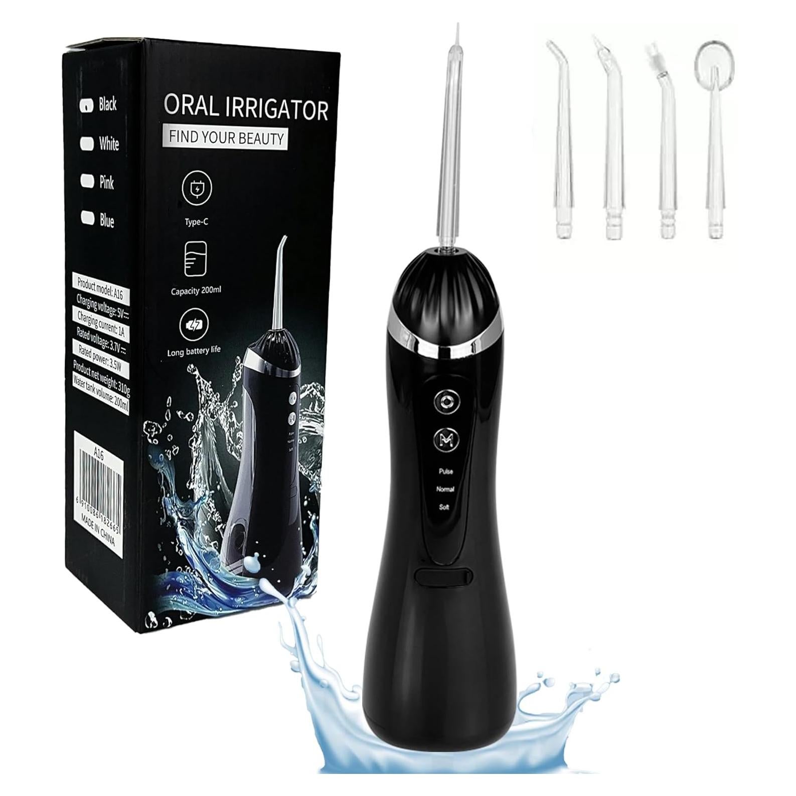 Irrigador Oral Portátil Boicafe YMXXYQ Negro 3 Modos 4 Puntas