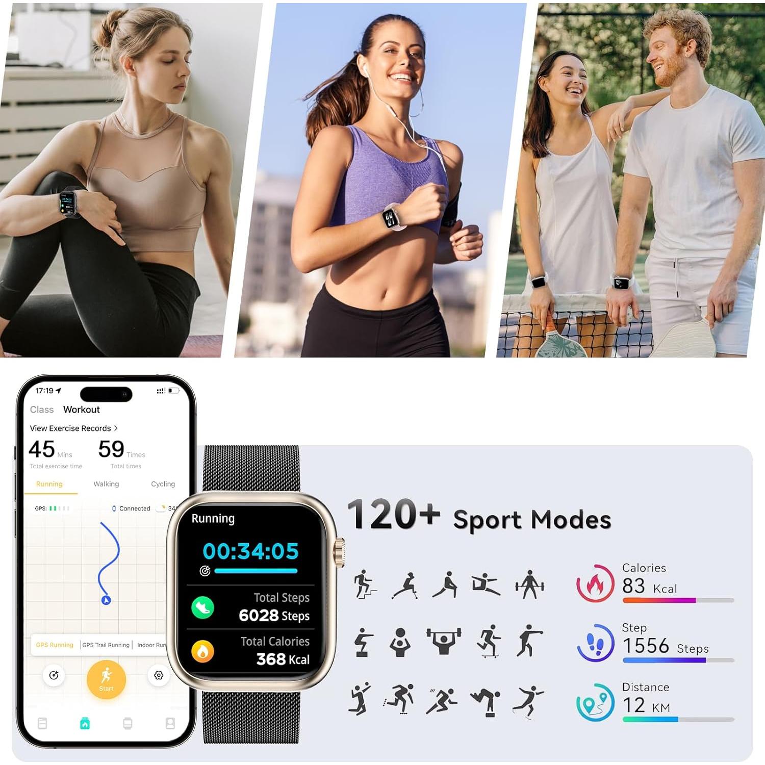 Reloj Inteligente GADIXY para Hombres y Mujeres - Fitness, IP68, 1.83"