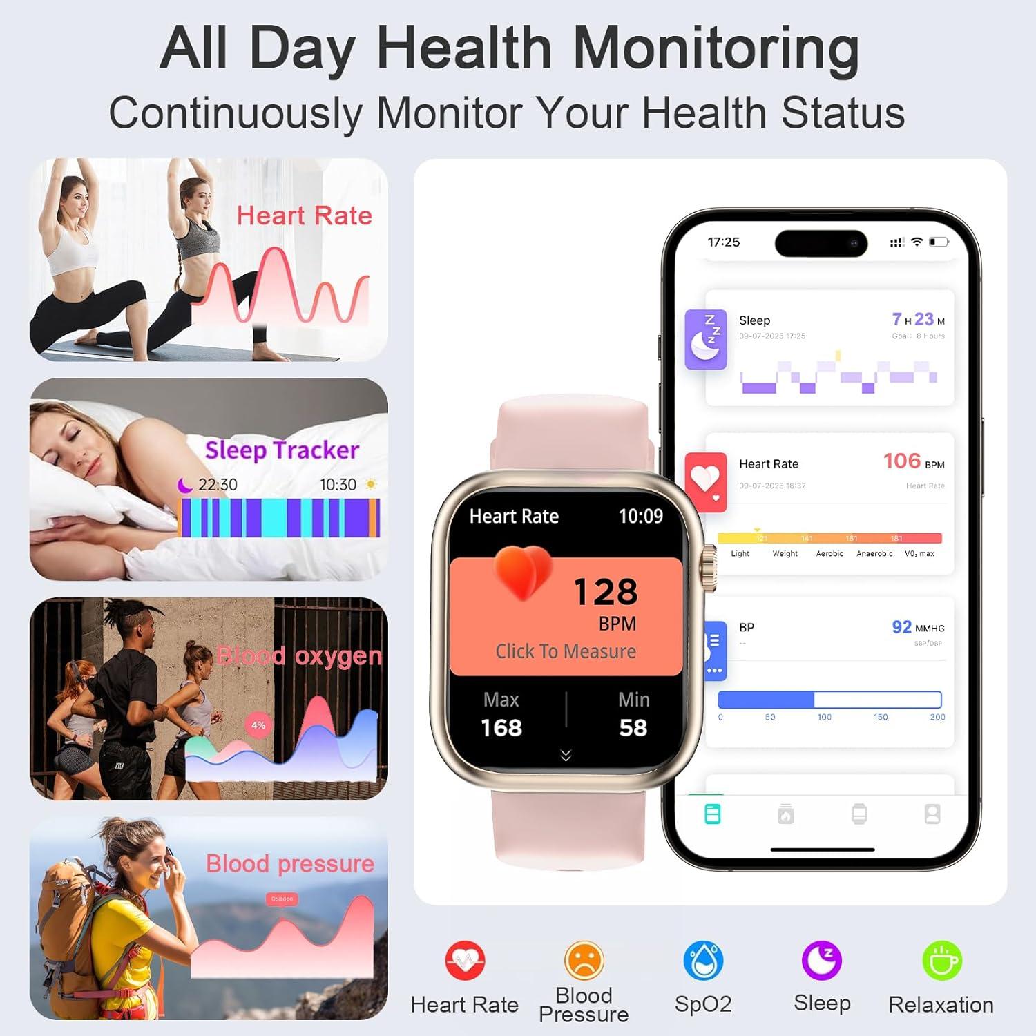 Reloj Inteligente GADIXY para Hombres y Mujeres - Fitness, IP68, 1.83"