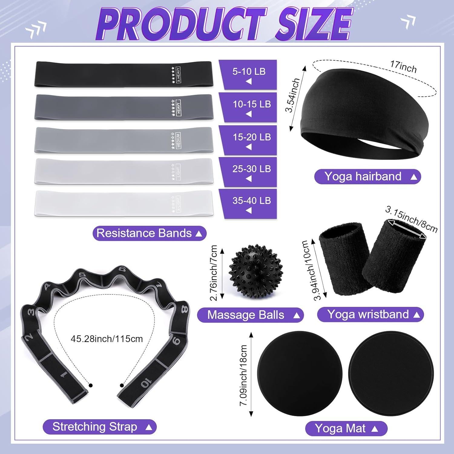 Kit de Fitness Poen 18 Pcs: Anillo, Pelota, Bandas y Más