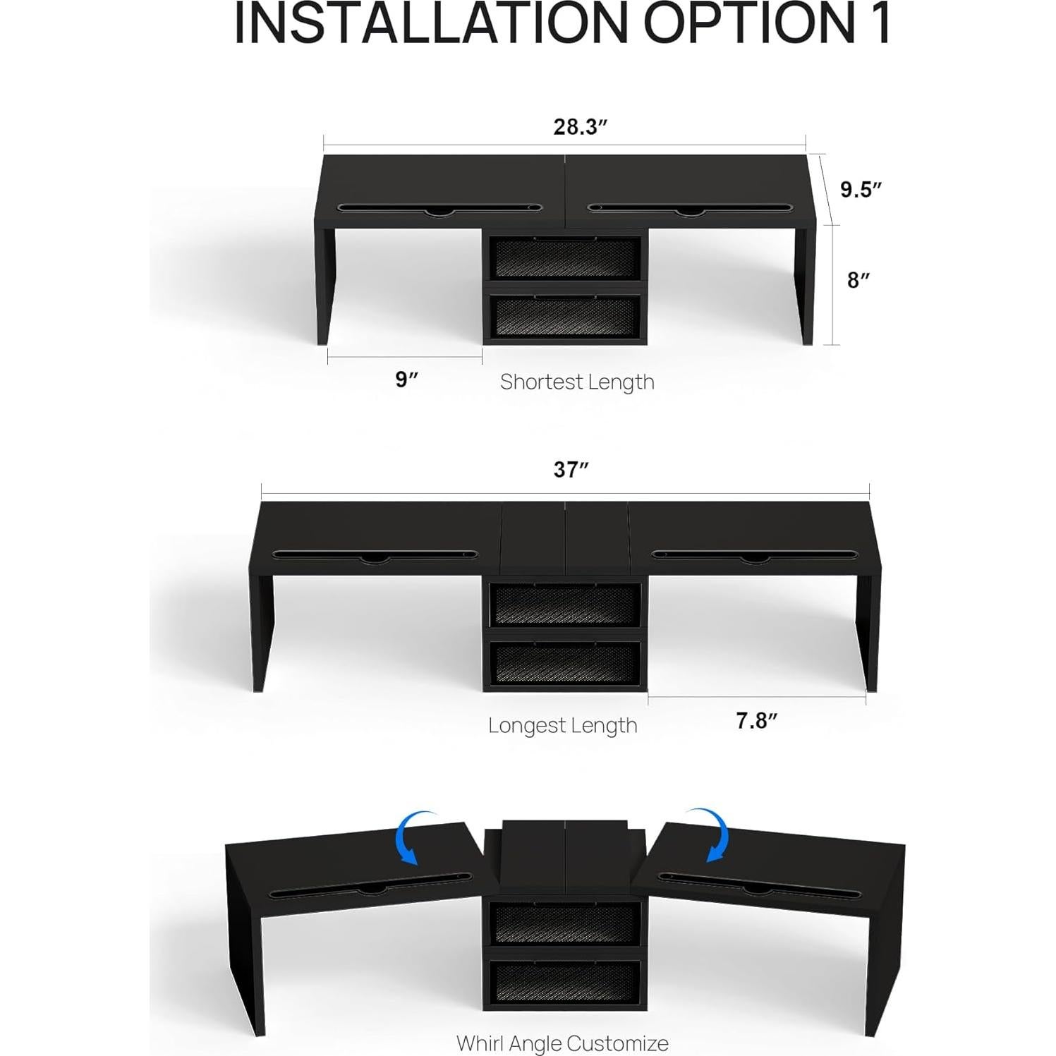 Soporte Elevador para Doble Monitor ZIFTY con Cajones Negro