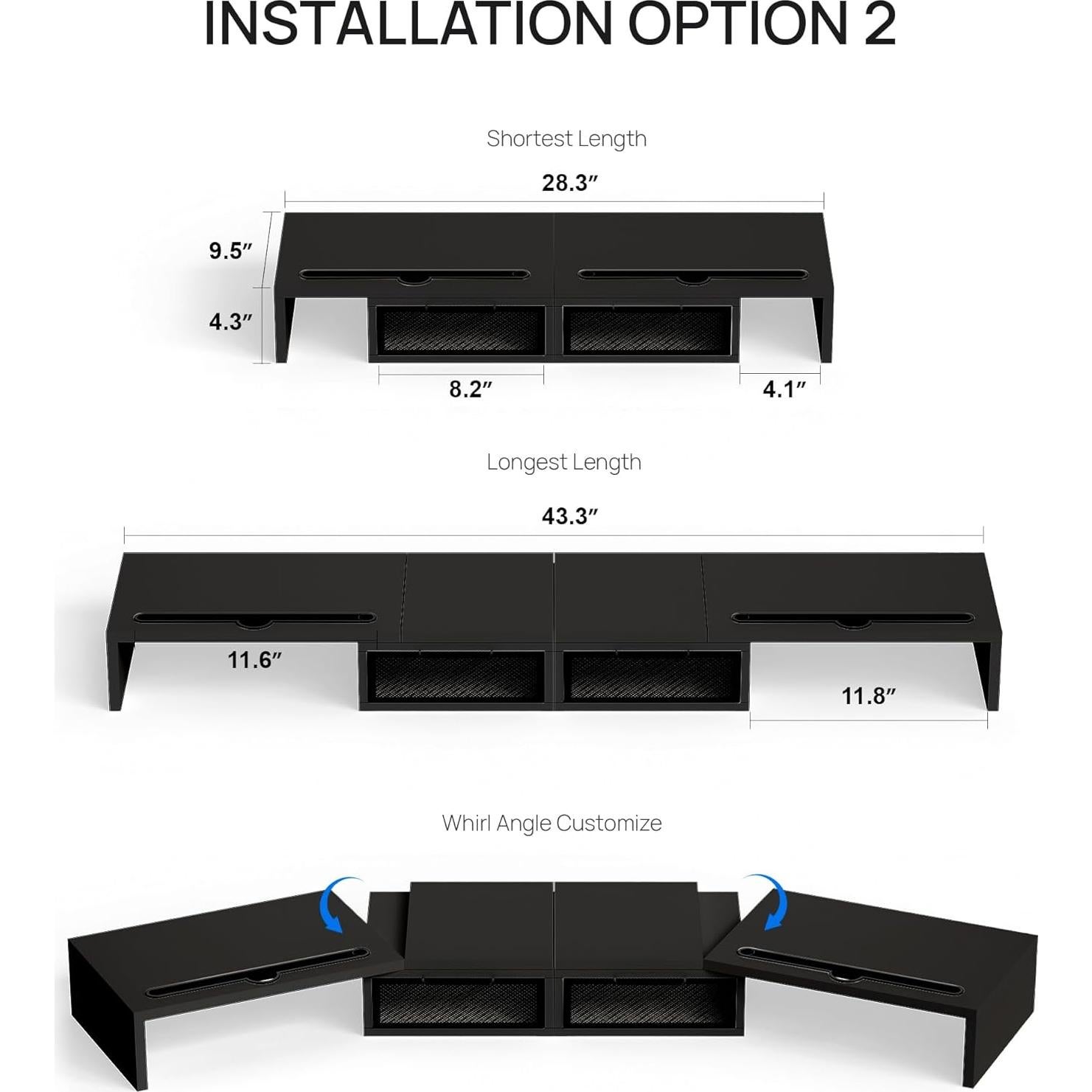 Soporte Elevador para Doble Monitor ZIFTY con Cajones Negro