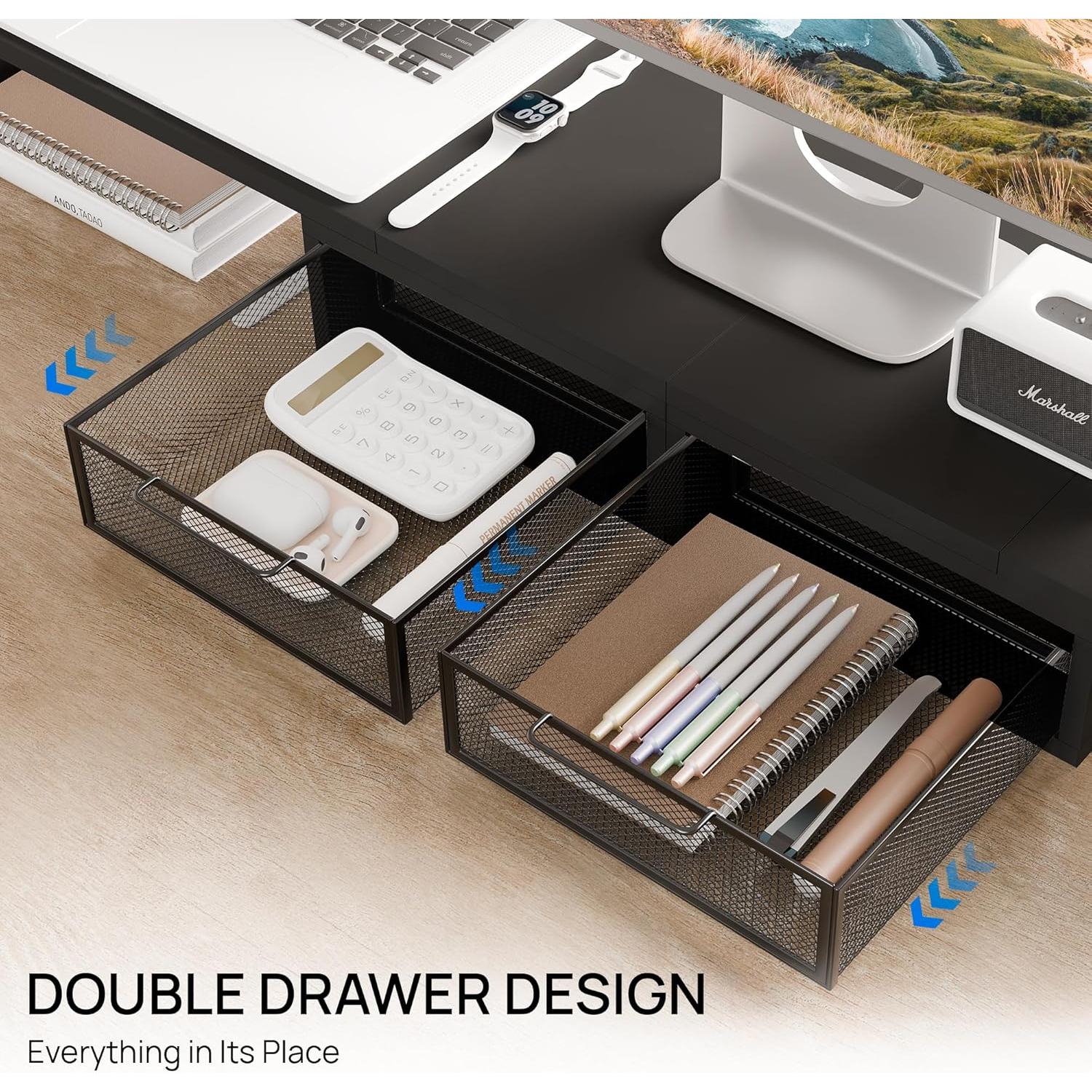 Soporte Elevador para Doble Monitor ZIFTY con Cajones Negro