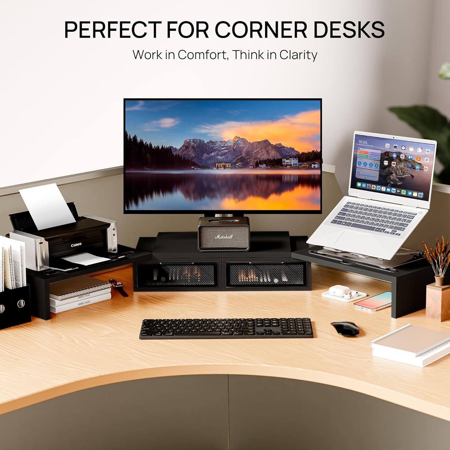 Soporte Elevador para Doble Monitor ZIFTY con Cajones Negro