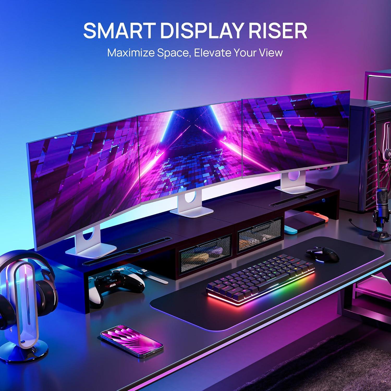 Soporte Elevador para Doble Monitor ZIFTY con Cajones Negro