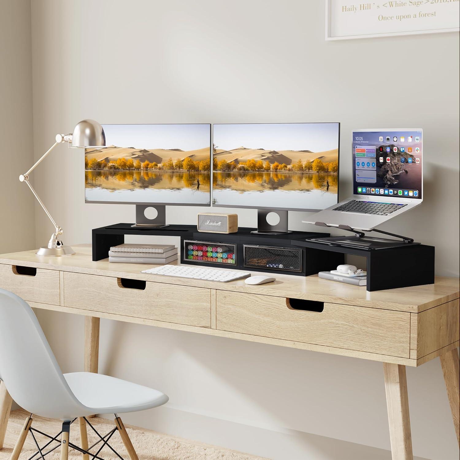 Soporte Elevador para Doble Monitor ZIFTY con Cajones Negro