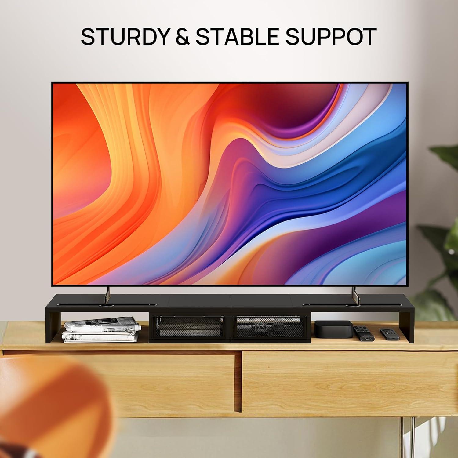 Soporte Elevador para Doble Monitor ZIFTY con Cajones Negro