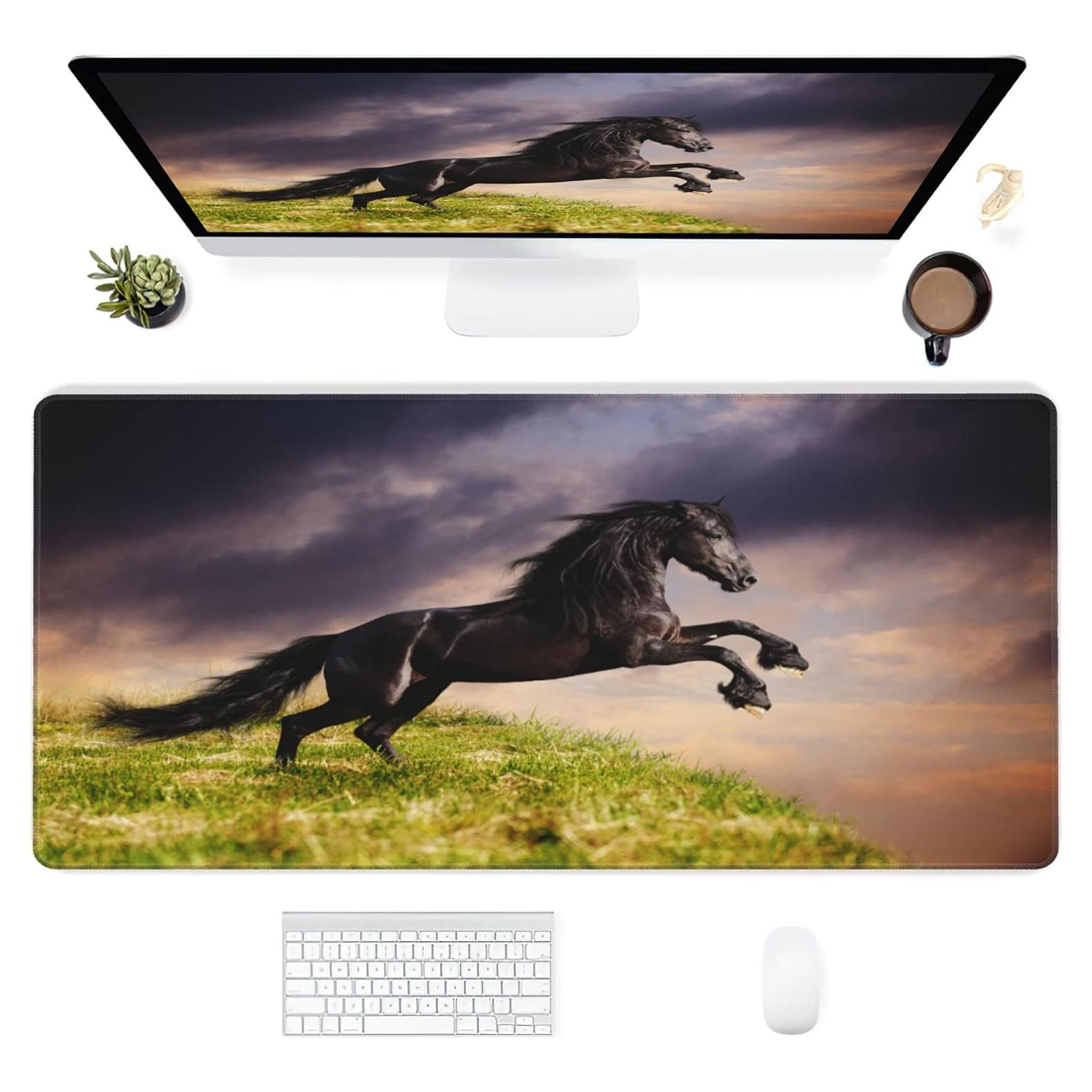 Alfombrilla de Escritorio SKYDAWNY XL Caballo Frisón Negro 80x40cm