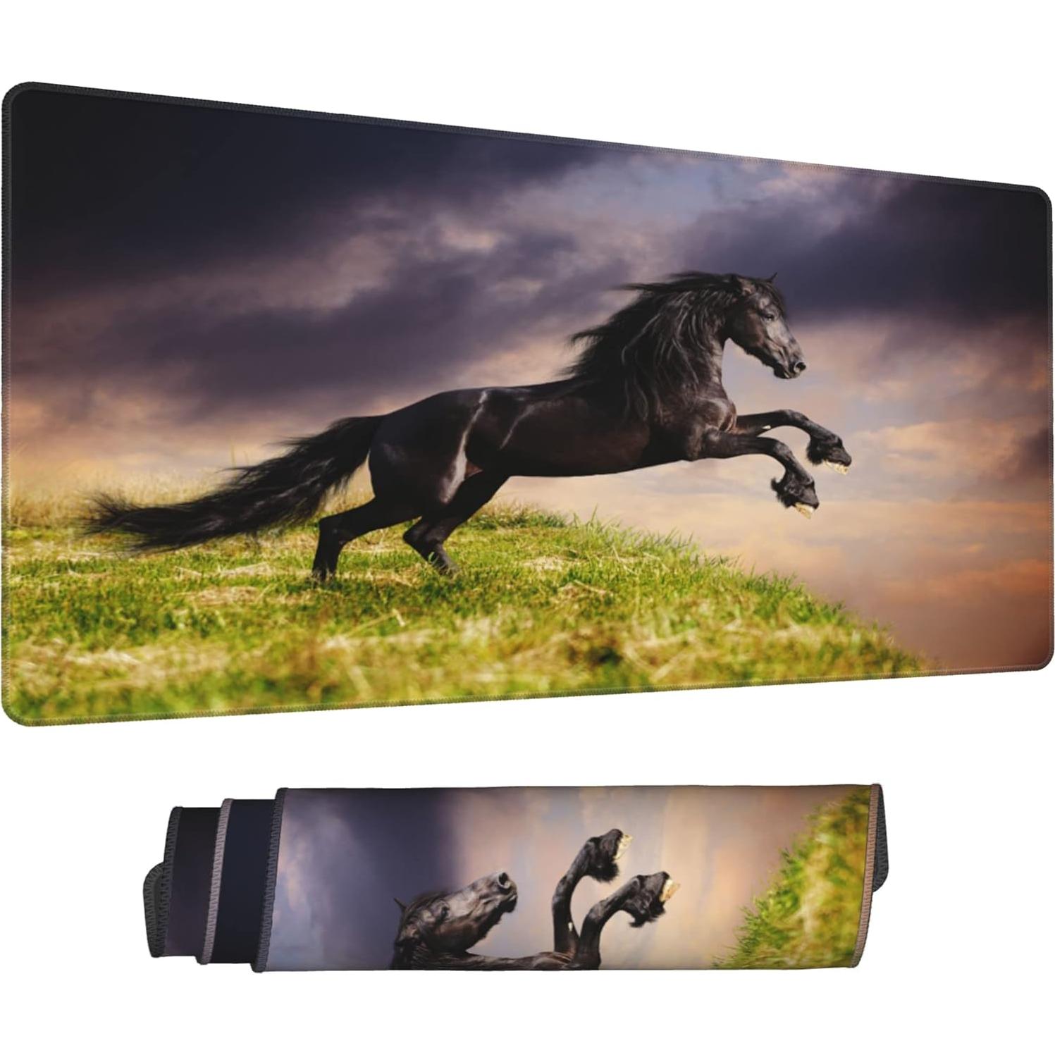 Alfombrilla de Escritorio SKYDAWNY XL Caballo Frisón Negro 80x40cm