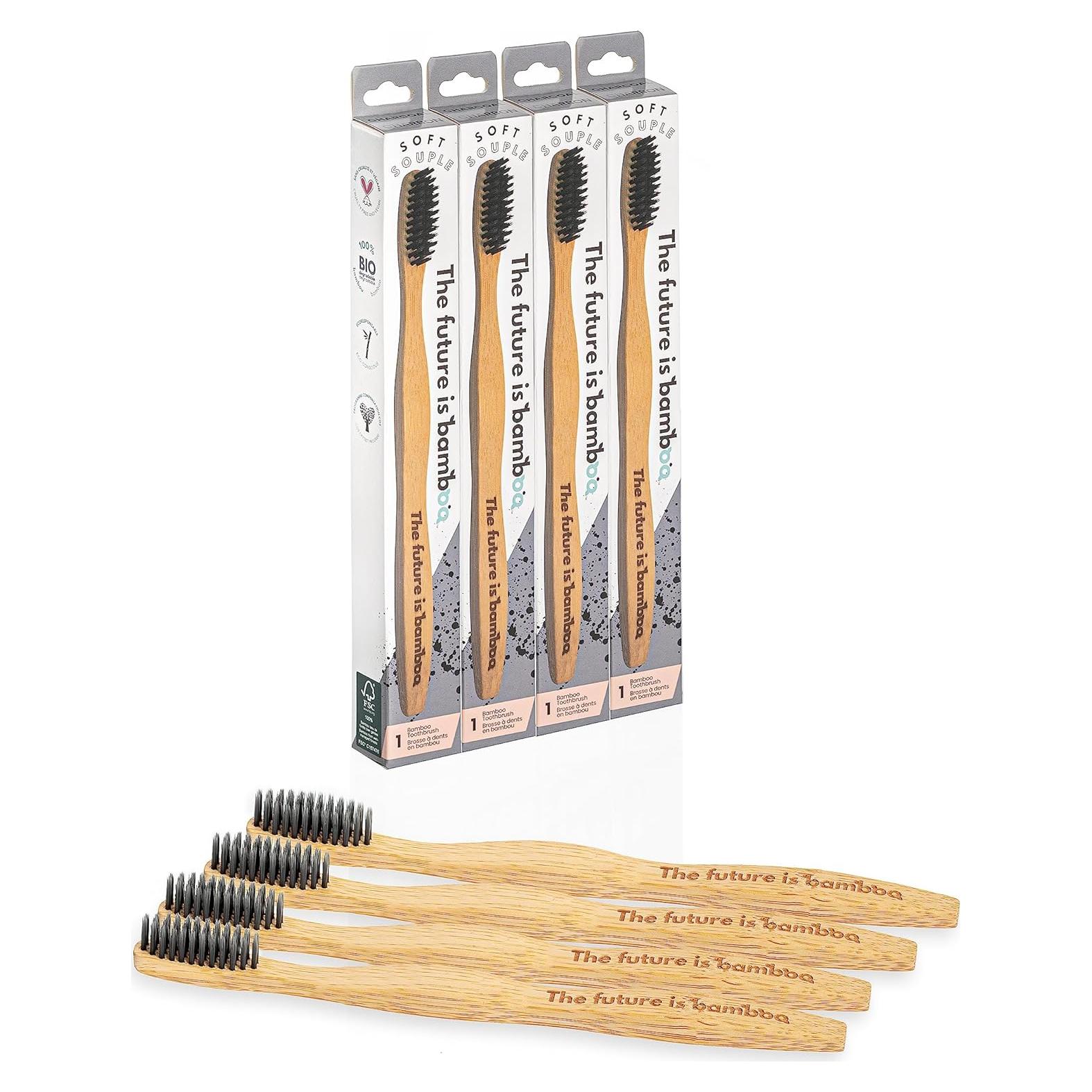 Cepillo de Dientes de Bambú con Carbón El Futuro es Bambú - Paquete de 4
