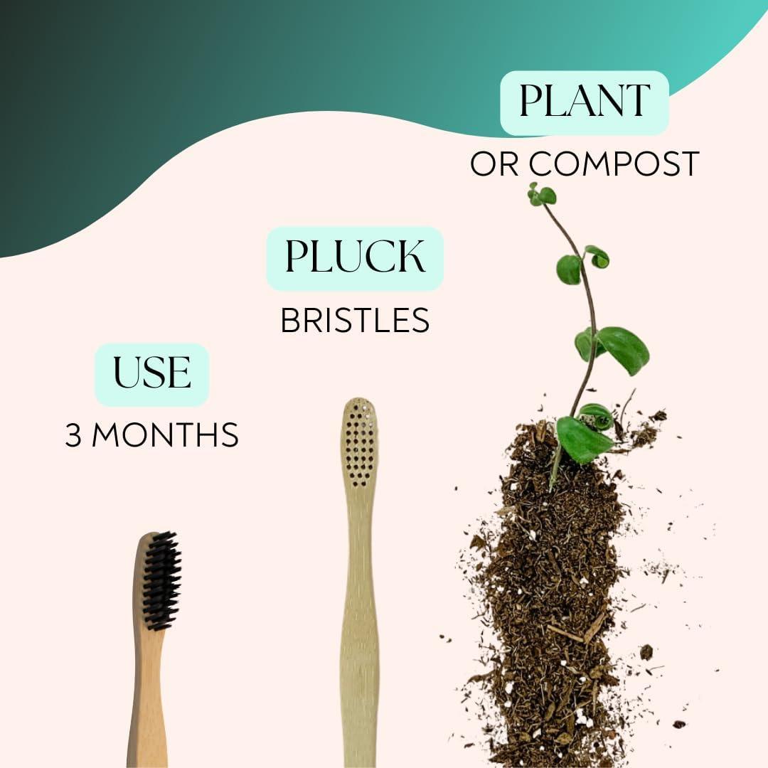 Cepillo de Dientes de Bambú con Carbón El Futuro es Bambú - Paquete de 4
