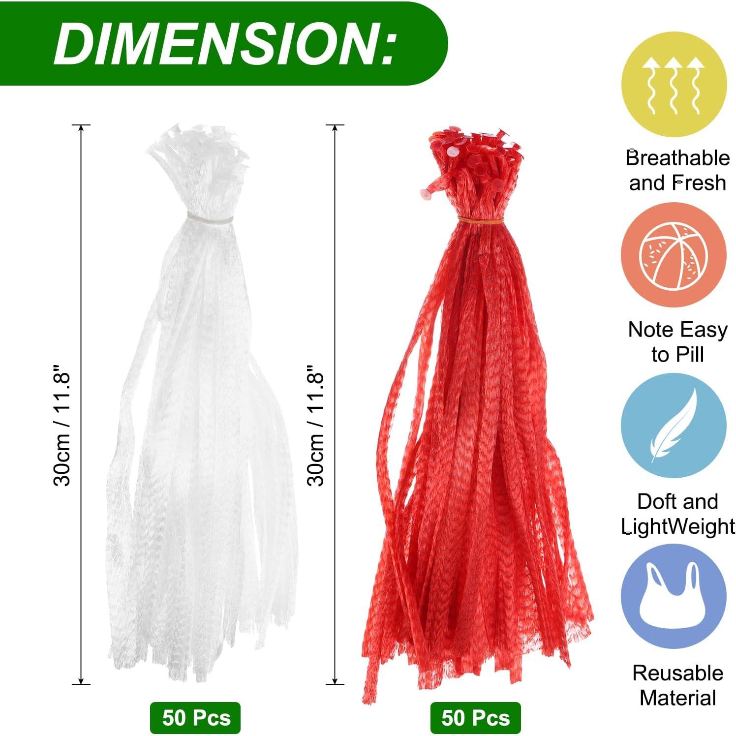 100 Bolsas de Malla Nylon Reutilizables uxcell 30 cm Blanco/Rojo