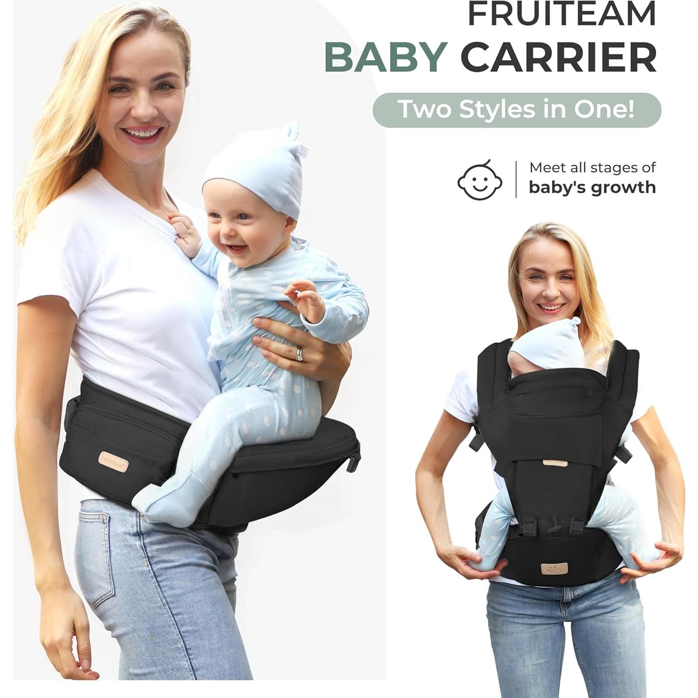 Portabebés 6-en-1 FRUITEAM con Taburete - Negro