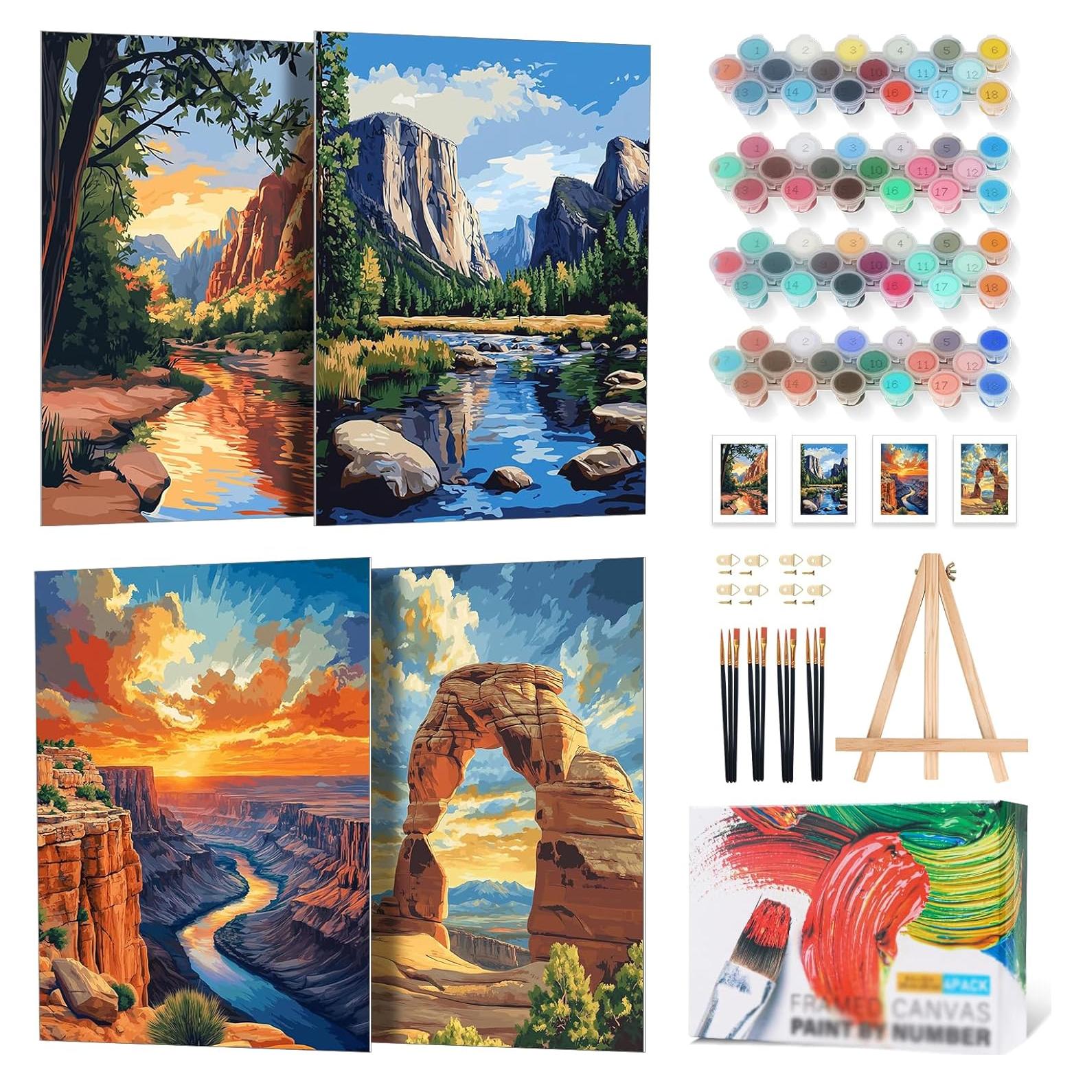 Kit de Pintura por Números Enmarcado Yezavesu 4 Piezas 20x30 cm