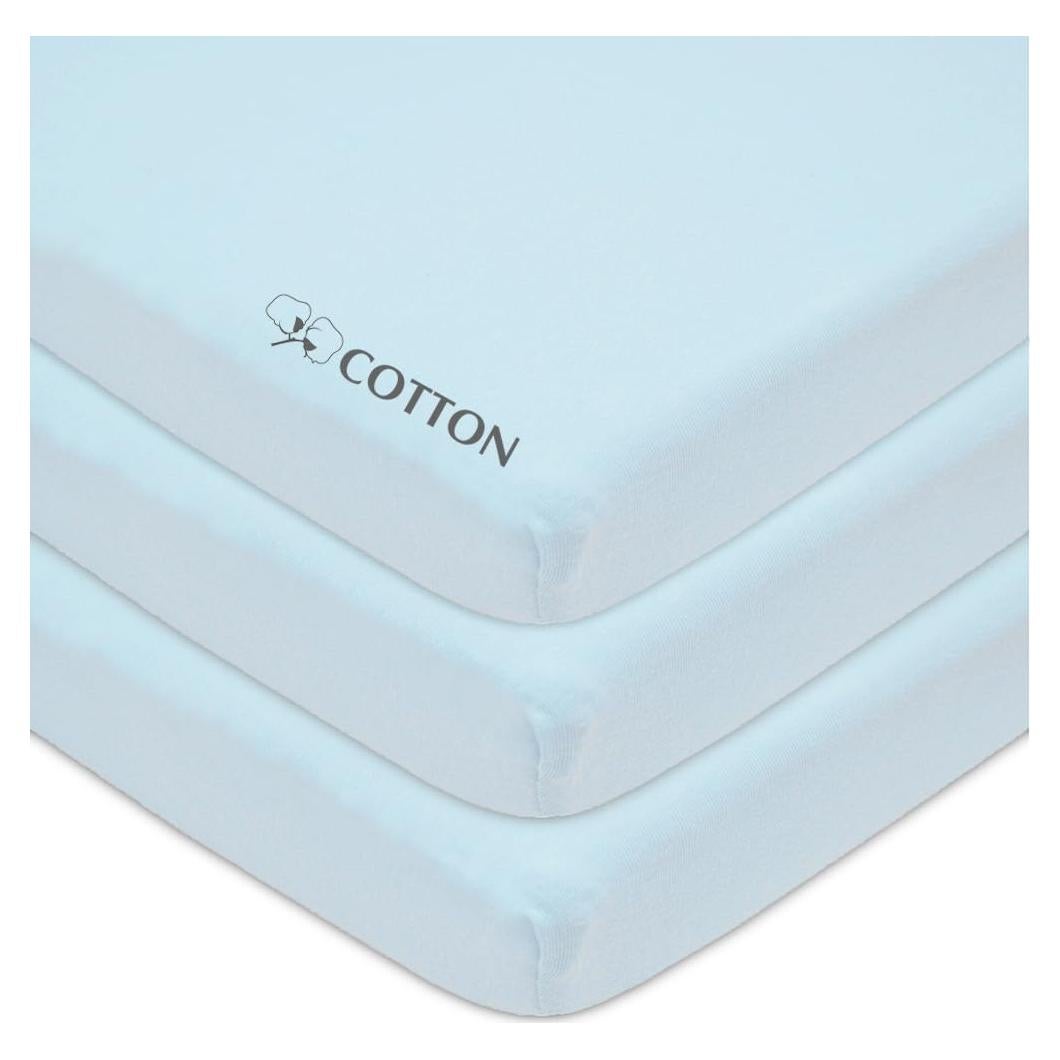 Sábanas Ajustadas de Algodón 100% Compañía Americana de Bebés - Paquete de 3 para Cuna Mini Azul