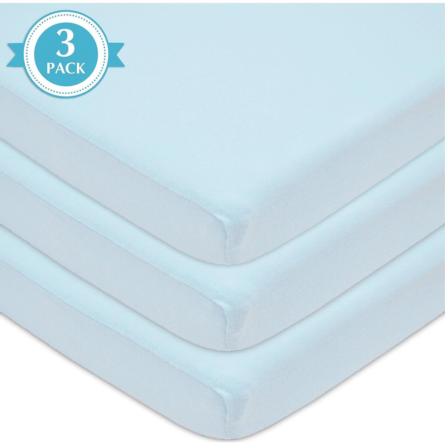 Sábanas Ajustadas de Algodón 100% Compañía Americana de Bebés - Paquete de 3 para Cuna Mini Azul