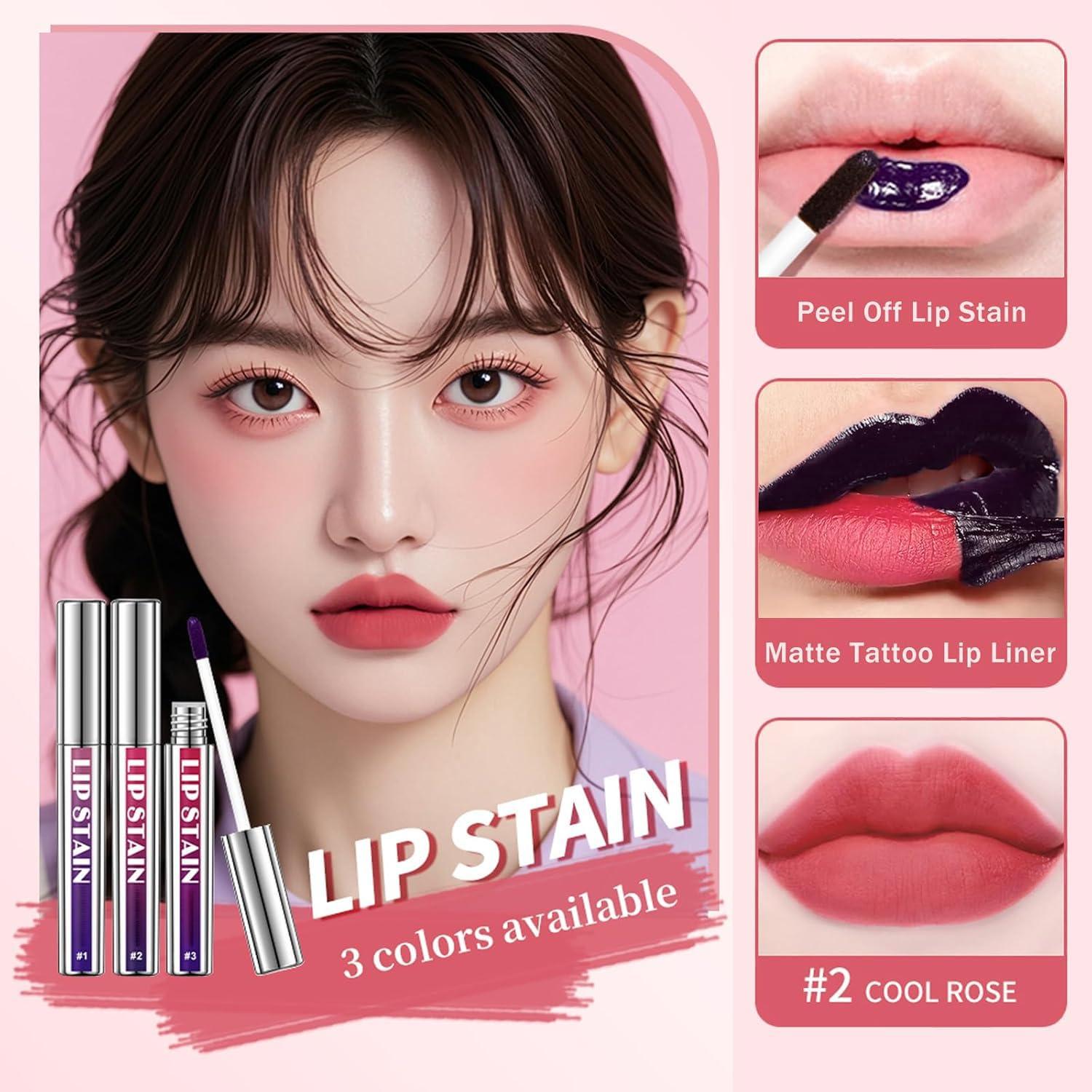 Tinte de Labios Peel Off Bekoeen 3PCS Larga Duración Multicolor