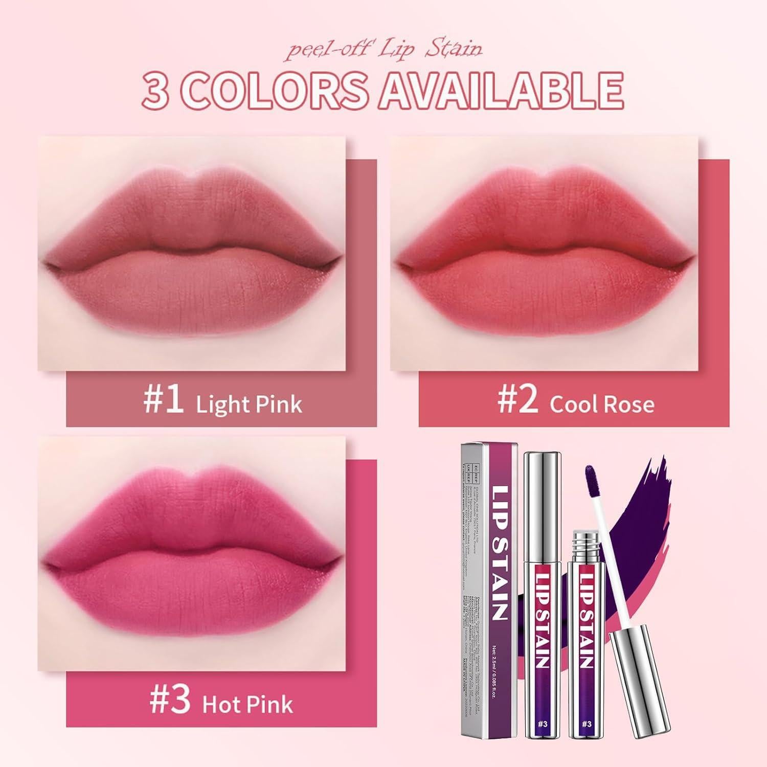 Tinte de Labios Peel Off Bekoeen 3PCS Larga Duración Multicolor