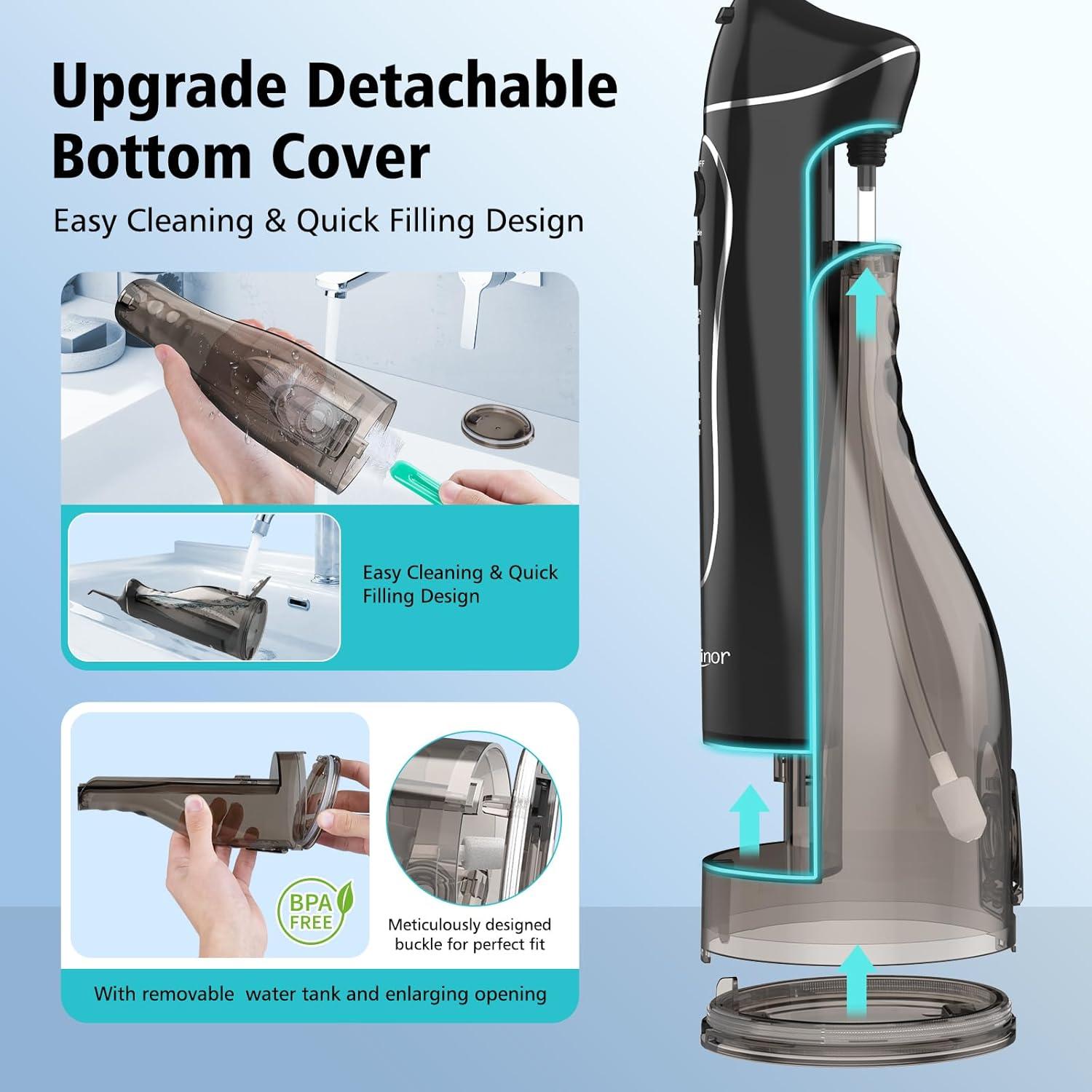 Irrigador Dental Portátil Leominor 300ML IPX7 Recargable Negro