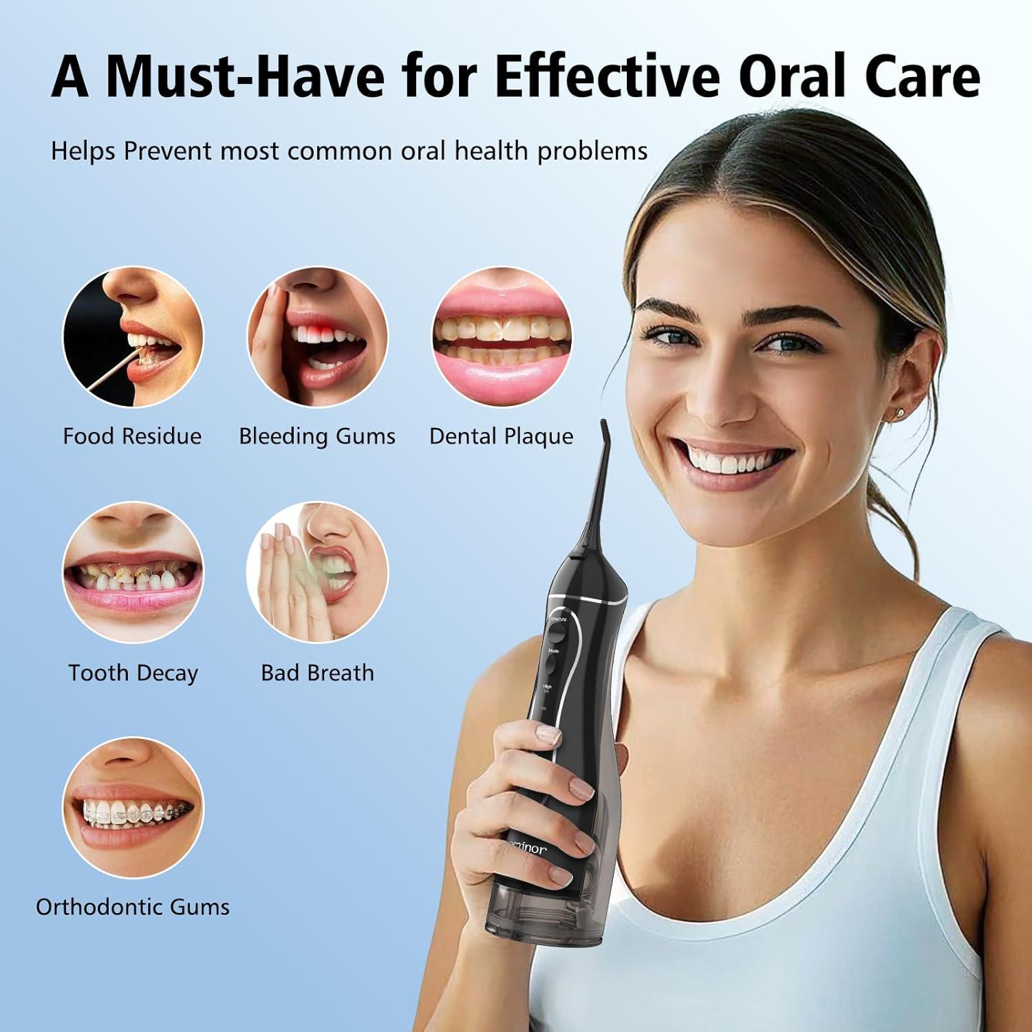 Irrigador Dental Portátil Leominor 300ML IPX7 Recargable Negro