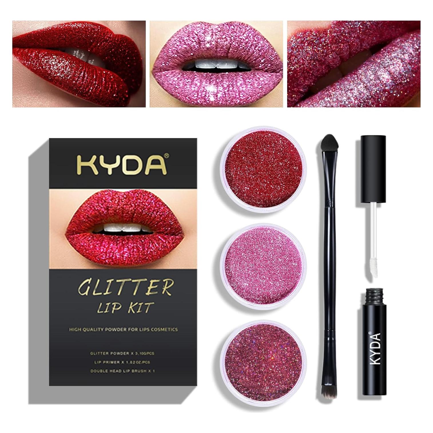 Kit de Labios Brillantes KYDA 3 Colores Polvo Metálico 14.6cm