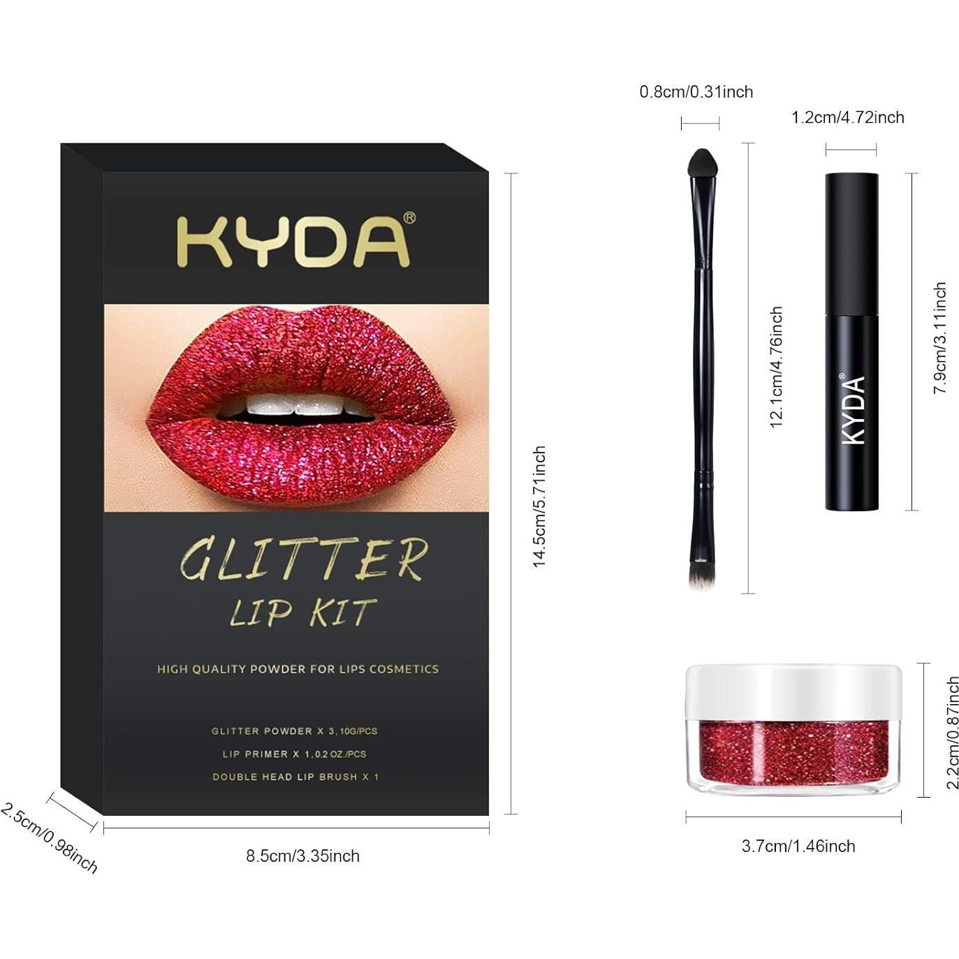 Kit de Labios Brillantes KYDA 3 Colores Polvo Metálico 14.6cm