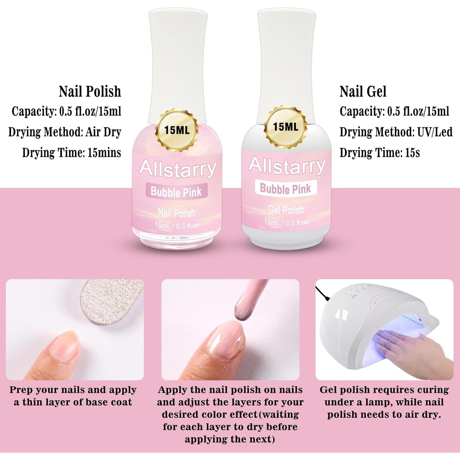 Esmalte de Uñas Rosa Allstarry 15ml Gel y Secado al Aire