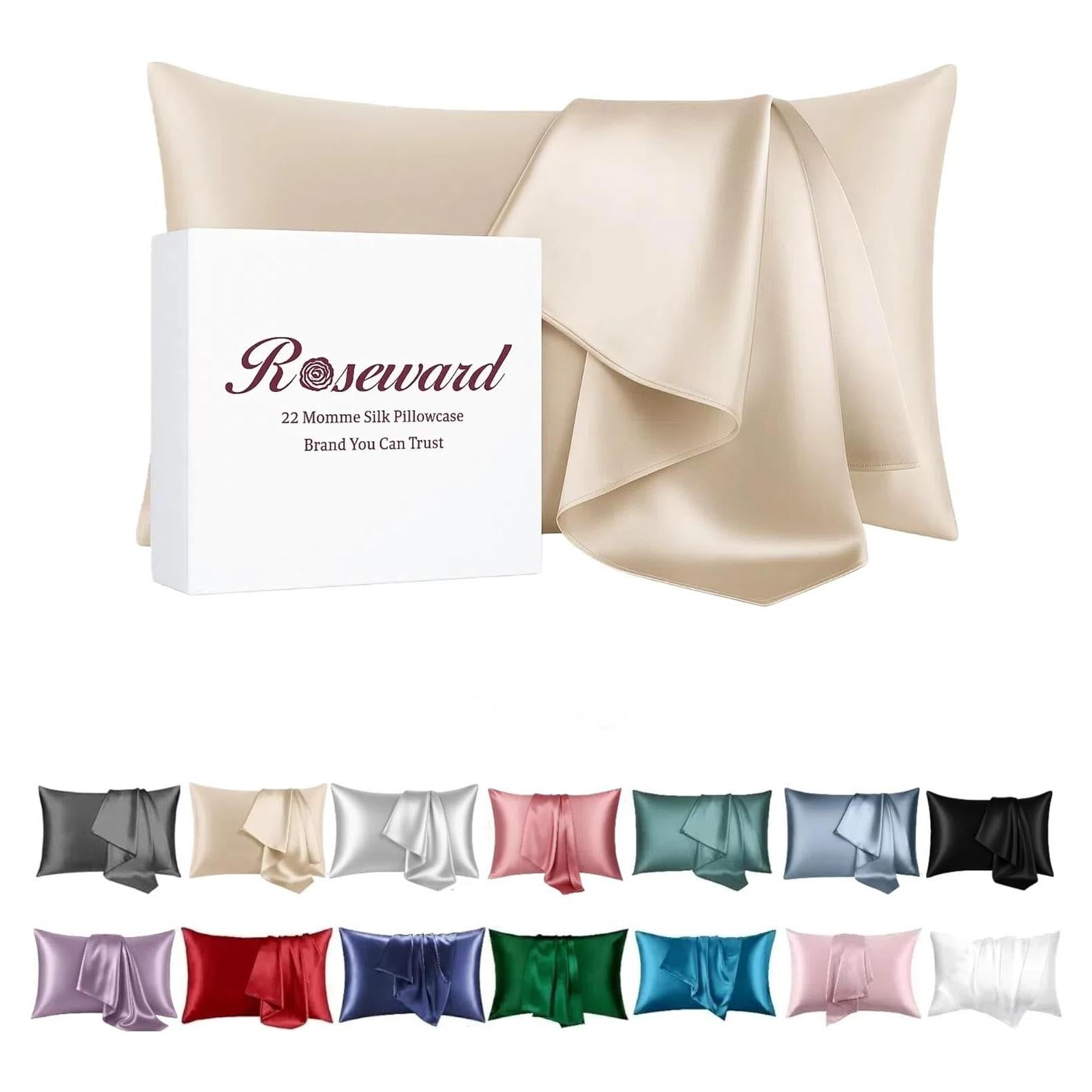 Funda de Almohada de Seda Beige ROSEWARD 22 Momme Estándar