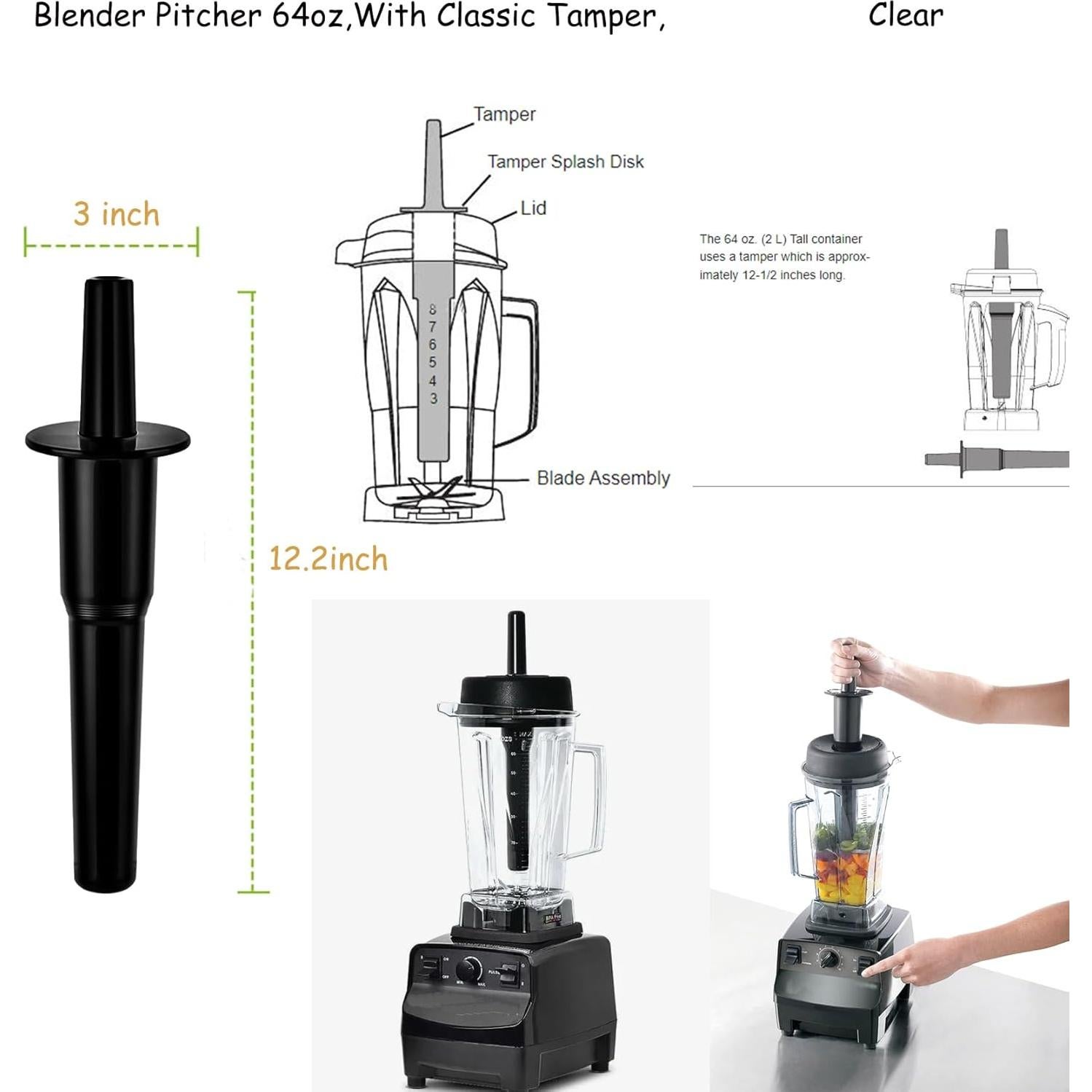 Jarra de licuadora 64oz Bxmgr con tamper clásico clara