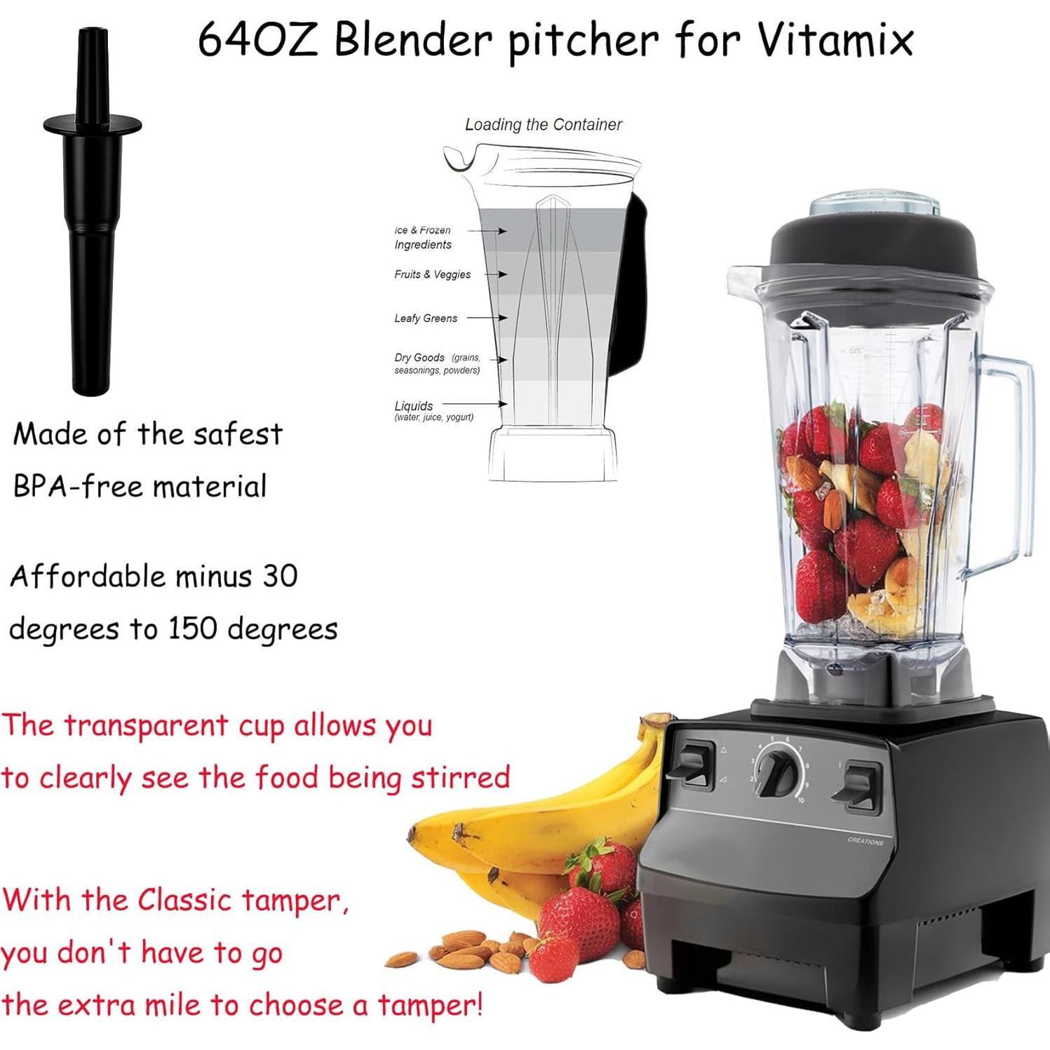 Jarra de licuadora 64oz Bxmgr con tamper clásico clara