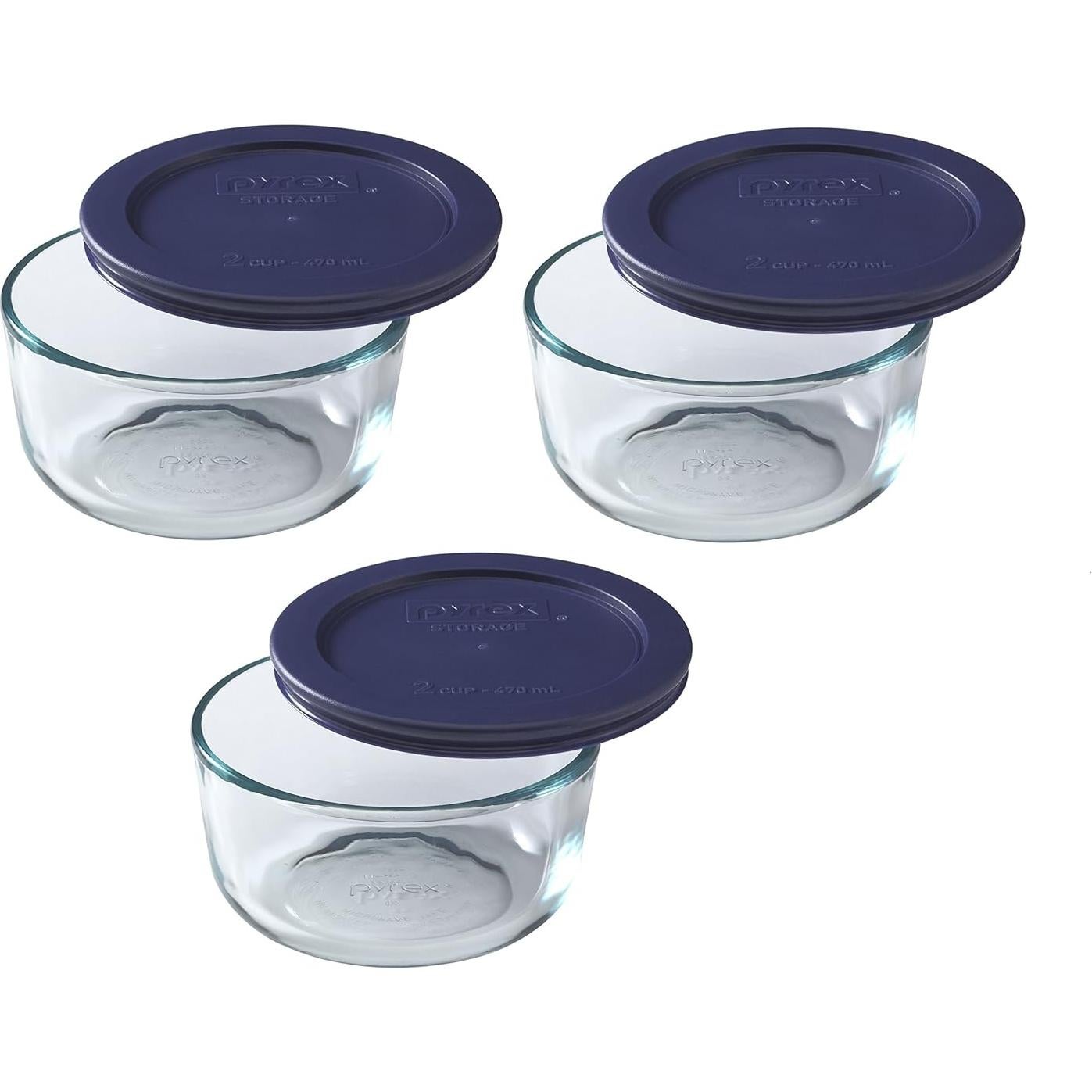 Juego de 3 Tazones de Vidrio Pyrex 2 Tazas con Tapas